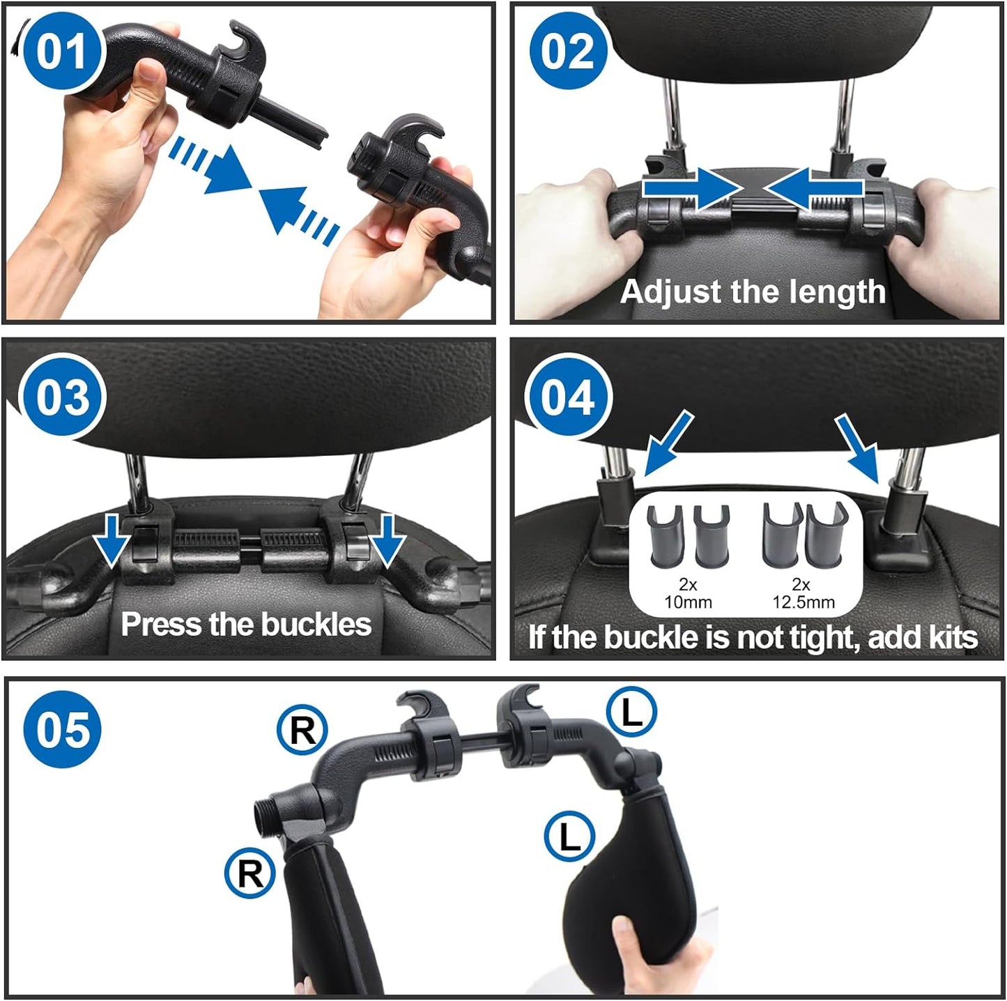 Poggiatesta Auto Bambini, 180° Regolabile Poggiatesta Auto, Cuscino Da Viaggio Bambini, Supporto Testa Seggiolino Auto, Poggiatesta Ergonomico per Auto, Reggitesta Bambini Auto (Nero)