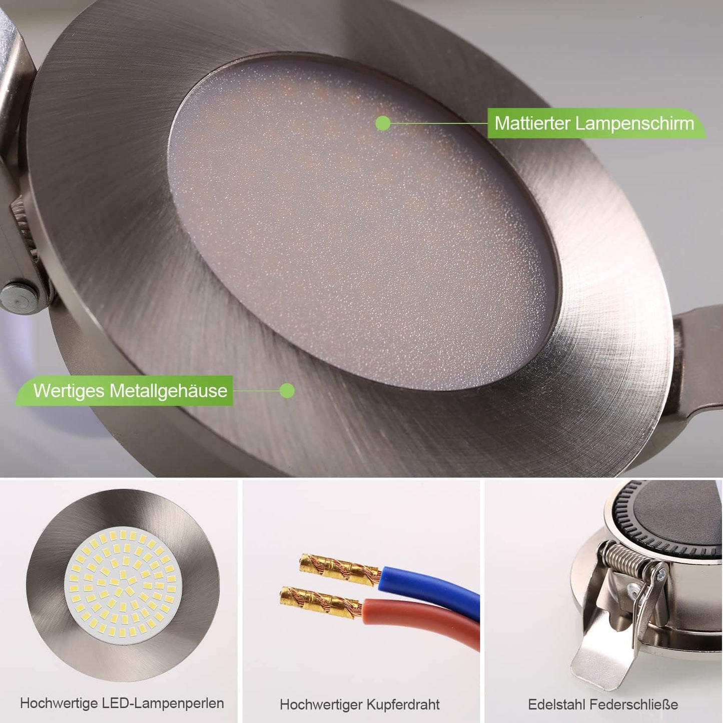 Faretto Da Incasso a LED Piatto Set Di 6 230 V 4 W Incasso Luce Metallo 3000 K Plafoniera 540 Lm CRI 90 IP44 Bagno Faretto Da Incasso 65-70 Mm Faretto Da Soffitto Bianco Caldo Faretto Da