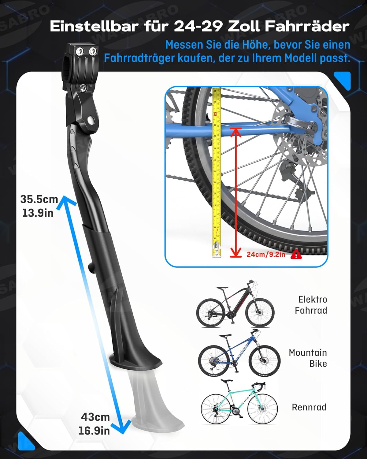 Cavalletto per Bicicletta Da 24 – 29 Pollici Pro+, Altezza Regolabile, Aumento Dei Piedini in Gomma Antiscivolo, Carico Massimo 42 Kg, Supporto per Bici Da Città, MTB, VTT, Bici Da Corsa