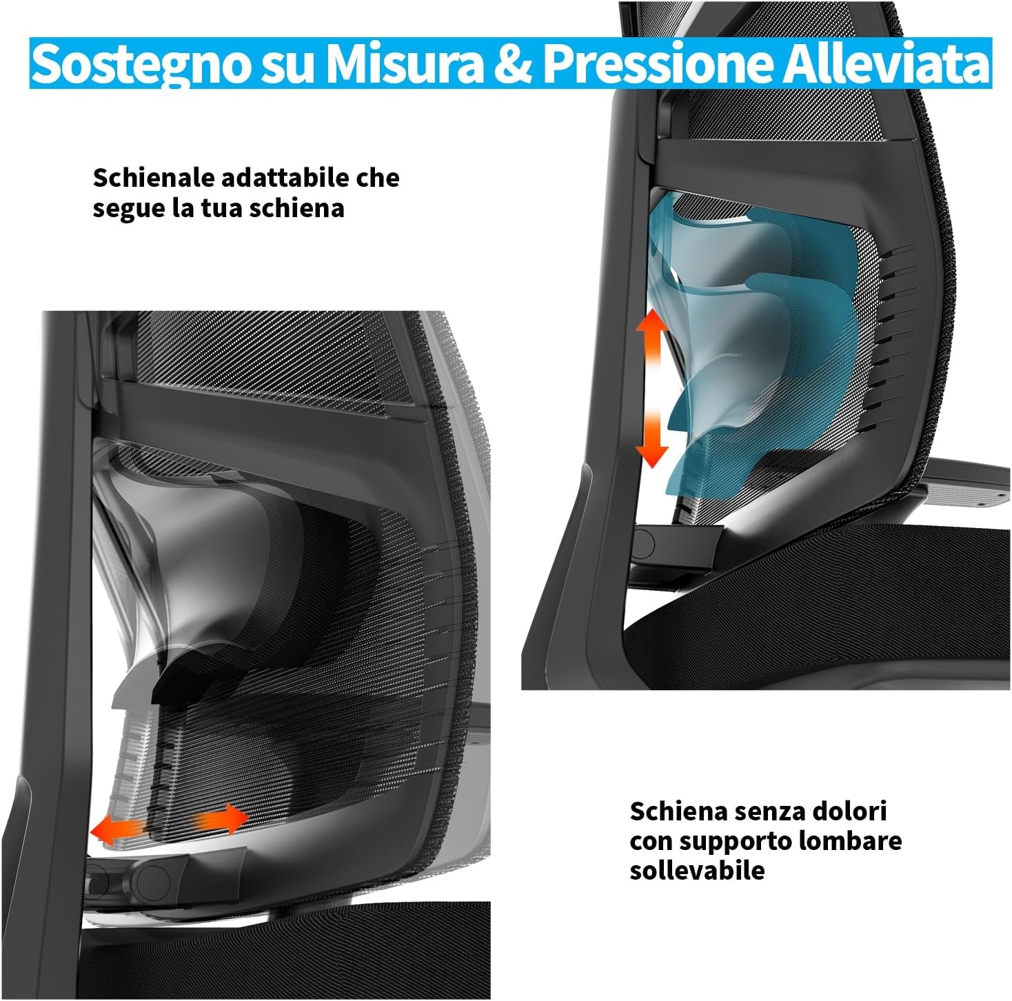 Sedia Ergonomica Da Ufficio Con Schienale Adattivo, Sedia Da Scrivania per Computer Con Braccioli 4D, Profondità Di Sedile Regolabile, Supporto Lombare E Poggiatesta 2D, Sedia Da Girevole