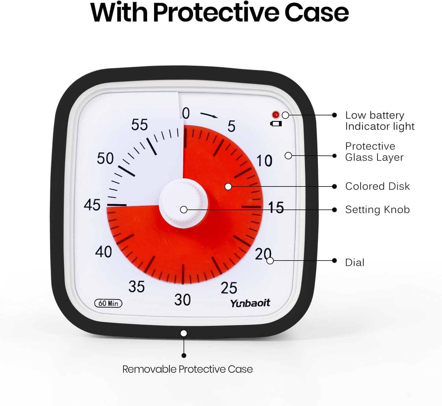 Timer Visivo Con Custodia Di Protezione, Aggiornato per Conto Alla Rovescia Di 60 Minuti per Bambini E Adulti Con Promemoria Di Batteria Bassa, Strumento Di Gestione Del Tempo(Nero)