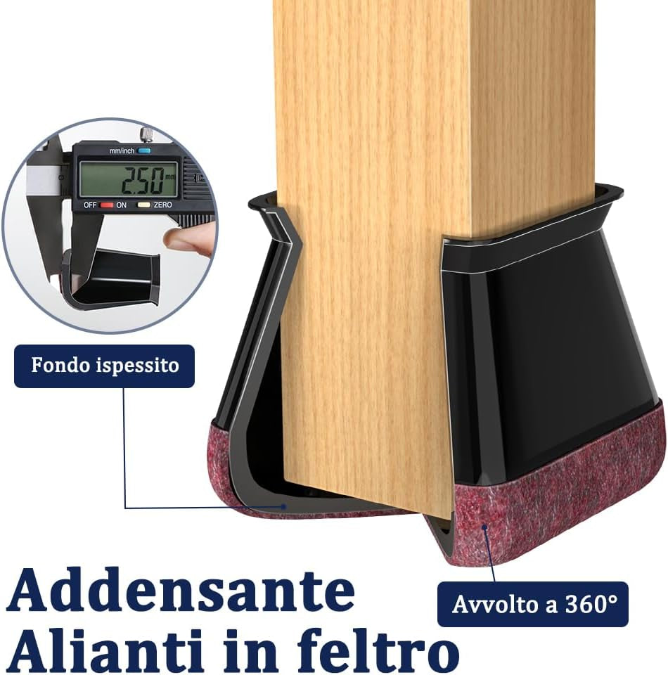 32 Pezzi Feltrini per Sedie Quadrati, Gommini per Sedie Con Feltrini Aggiornato Ispessito, Nero Tappi Silicone, Protezioni per Gambe Di Sedie Mobili per Pavimenti in Legno（Fit: 20-26Mm)