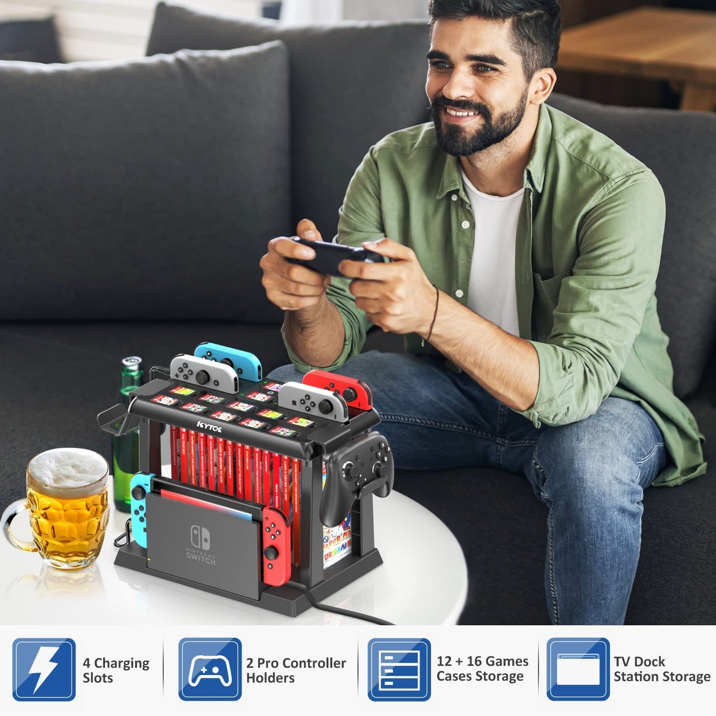 Supporto Al Gioco Torre per Nintendo Switch/Oled, Caricatore per Joycon Switch & Supporto Accessori Da Gioco Switch, Multifunzionale Switch Organizer per Gioco, Controller PRO E TV Dock