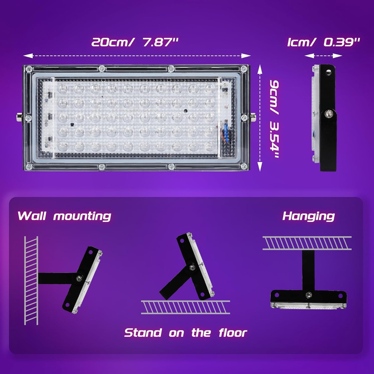 2 Pezzi 50W LED UV Luce Nera Faretto, Luce UV Impermeabili IP65, Luce Ultravioletta per Party, Illuminazione Da Palco, Festa Glow, Decorazione Di Halloween, Festa Fluorescente, Acquario