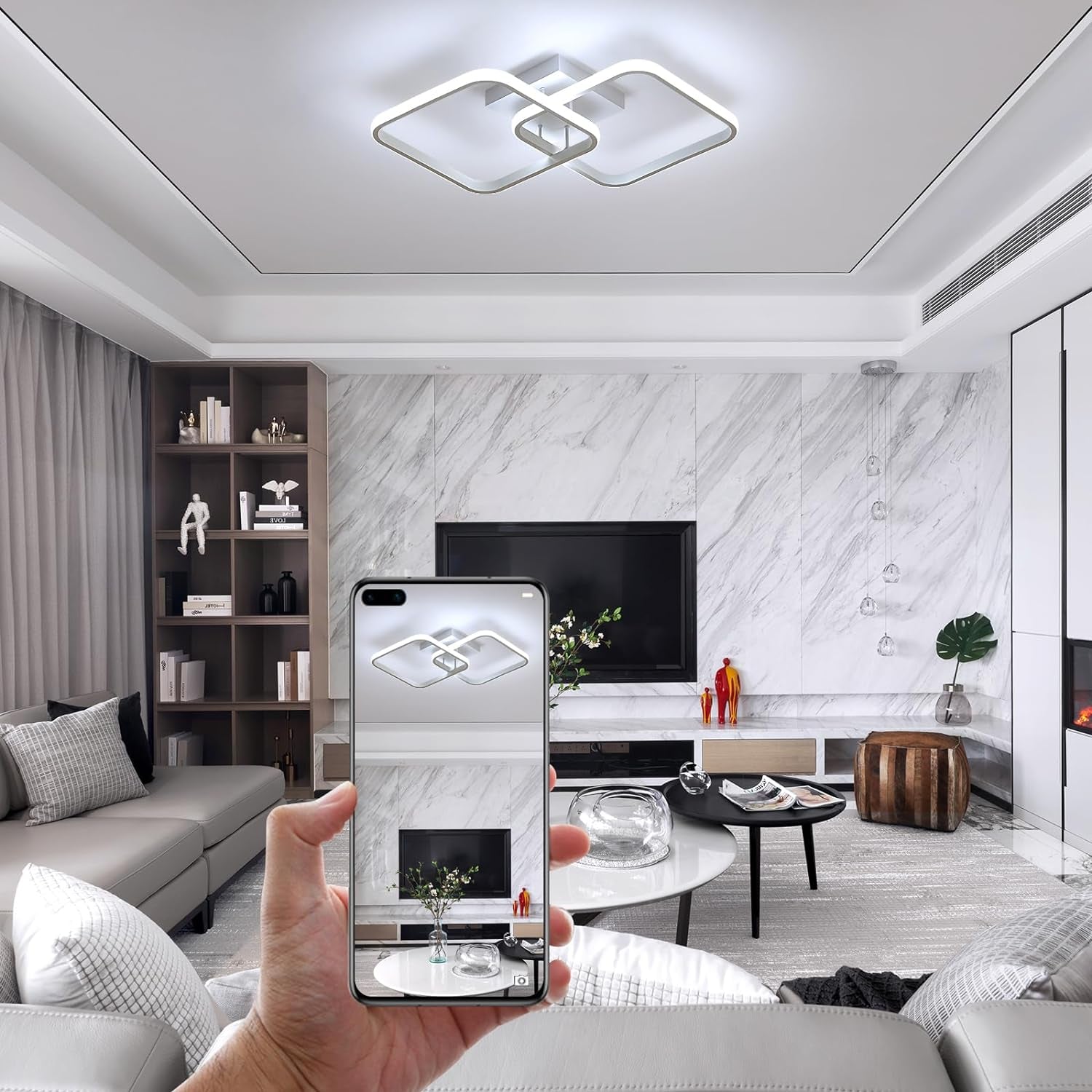 Plafoniera LED Soffitto Dimmerabile, 50W 5625LM Lampadario LED Soffitto Con Telecomando 3000K-6500K, Quadrata Plafoniere Camera Da Letto Moderna per Cucina Soggiorno Corridoio, 59CM