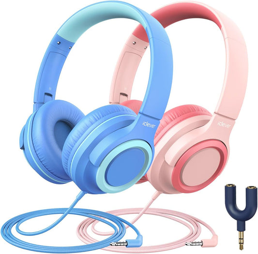 Cuffie per Bambini [2 Confezioni] – 94 Db Safe Volume Limited – Cuffie Wired per Bambini Con Splitter Condivisione, Tangle-Free Foldable Stereo Cuffie per Tablet