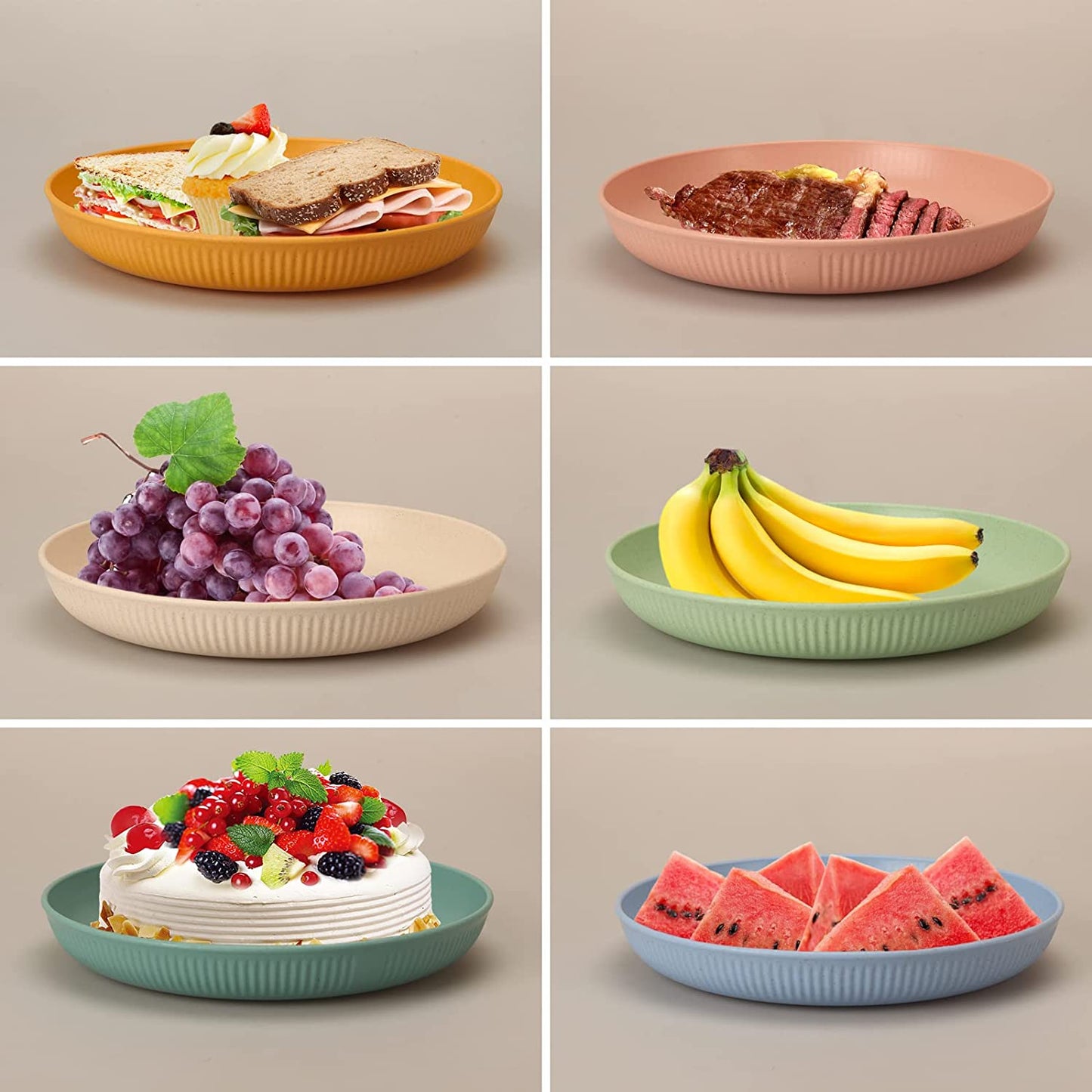 Set Di Piatti Infrangibili Da 6 Pezzi, Piatti Da Picnic in Plastica, Piatti Da Campeggio Da 9 Inch/22.5Cm per Insalata, Pasta, Feste, Casa, Ufficio, Microonde E Lavabili in Lavastoviglie