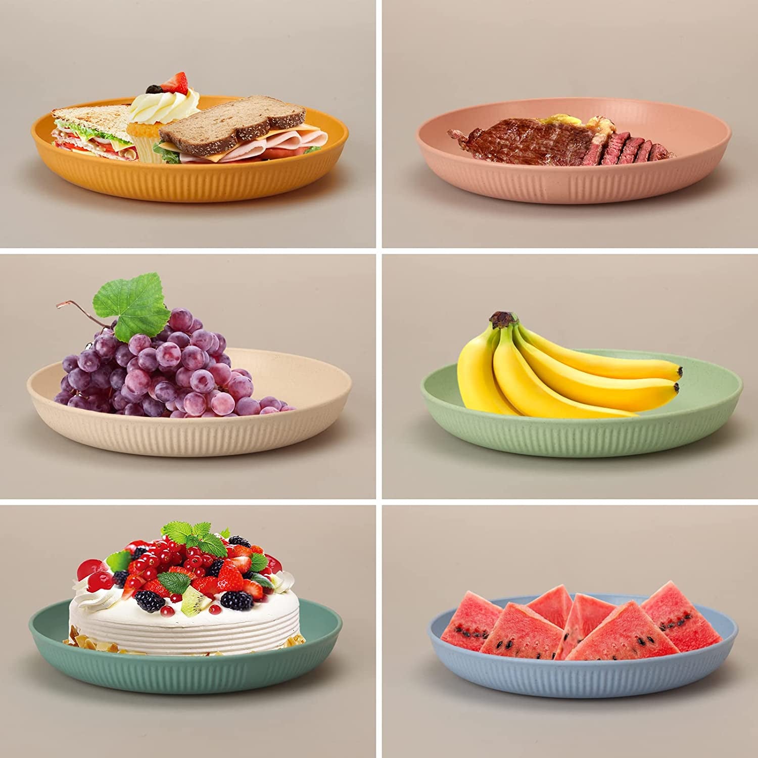 Set Di Piatti Infrangibili Da 6 Pezzi, Piatti Da Picnic in Plastica, Piatti Da Campeggio Da 9 Inch/22.5Cm per Insalata, Pasta, Feste, Casa, Ufficio, Microonde E Lavabili in Lavastoviglie