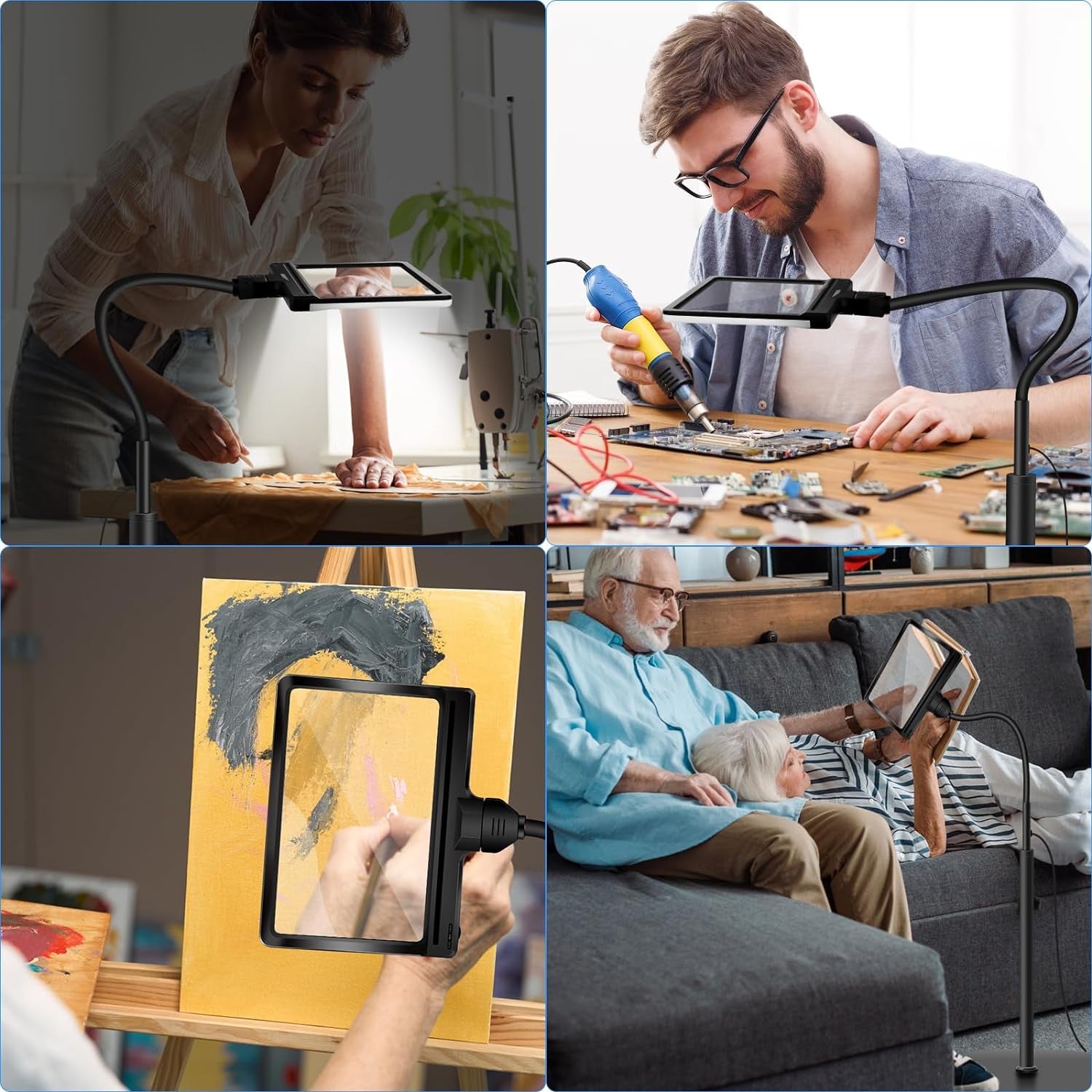 5X Lente D'Ingrandimento Con Luce E Supporto, Lampada D'Ingrandimento a Collo D'Oca Flessibile a 36 LED, 3 in 1 Lente D'Ingrandimento Illuminata Regolabile per Lettura, Cucito, Artigianato
