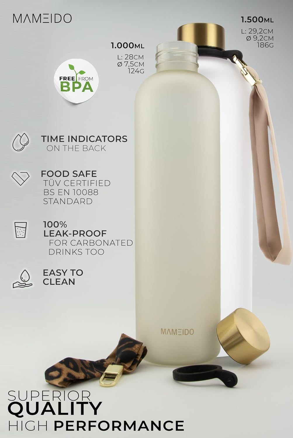 Bottiglia Acqua 1 Litro - Borraccia Plastica Tritan a Tenuta Stagna, Senza BPA - Bottiglia Motivazionale Con Orario (Rosé Quartz, 1L)