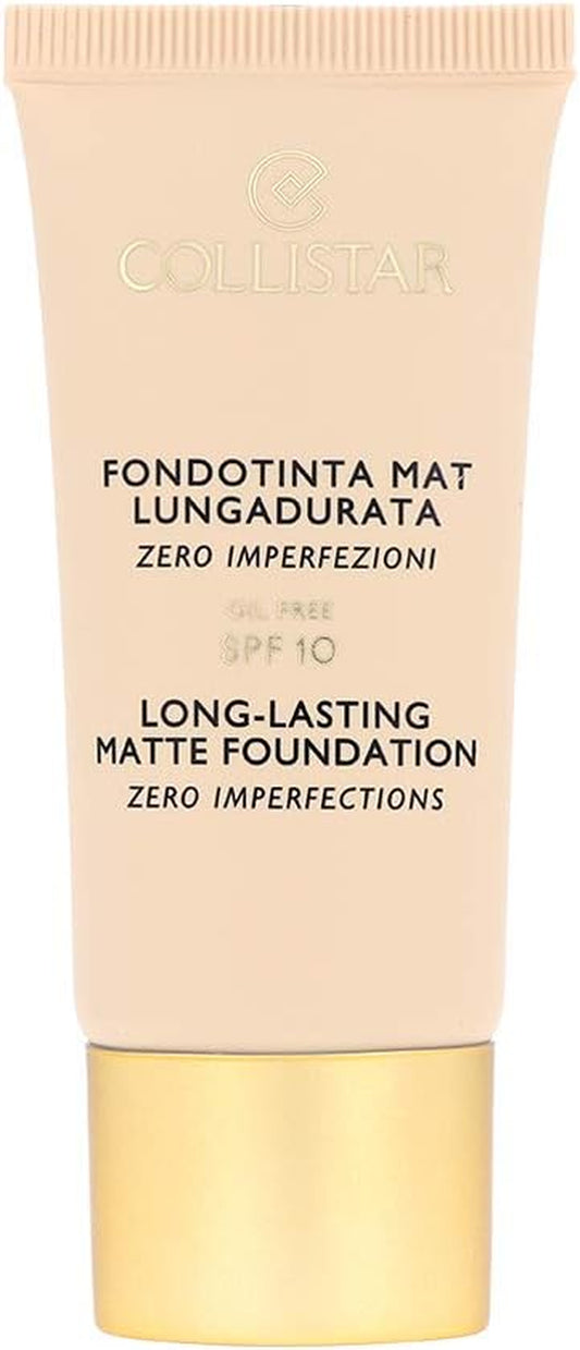Fondotinta Mat Lungadurata Zero Imperfezioni SPF 10 N. 1 Avorio | Fondotinta Fluido Oil Free Waterproof Non Comedogenico | Con Vitamina E E Lauroil-Lisina | per Pelli Miste E Impure | 30 Ml