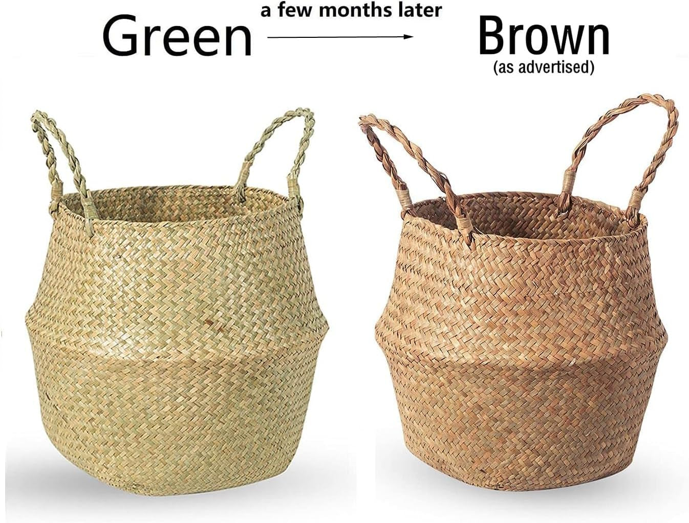 Natural Sea Grass Basket, Goodchanceuk 3Pcs/Set Cestino Di Stoccaggio Con Manico Pieghevole Vaso Appeso Vaso Decorativo in 3 Dimensioni, 20 X 17 Cm/22,5 X 24 Cm/24,5 X 28 Cm