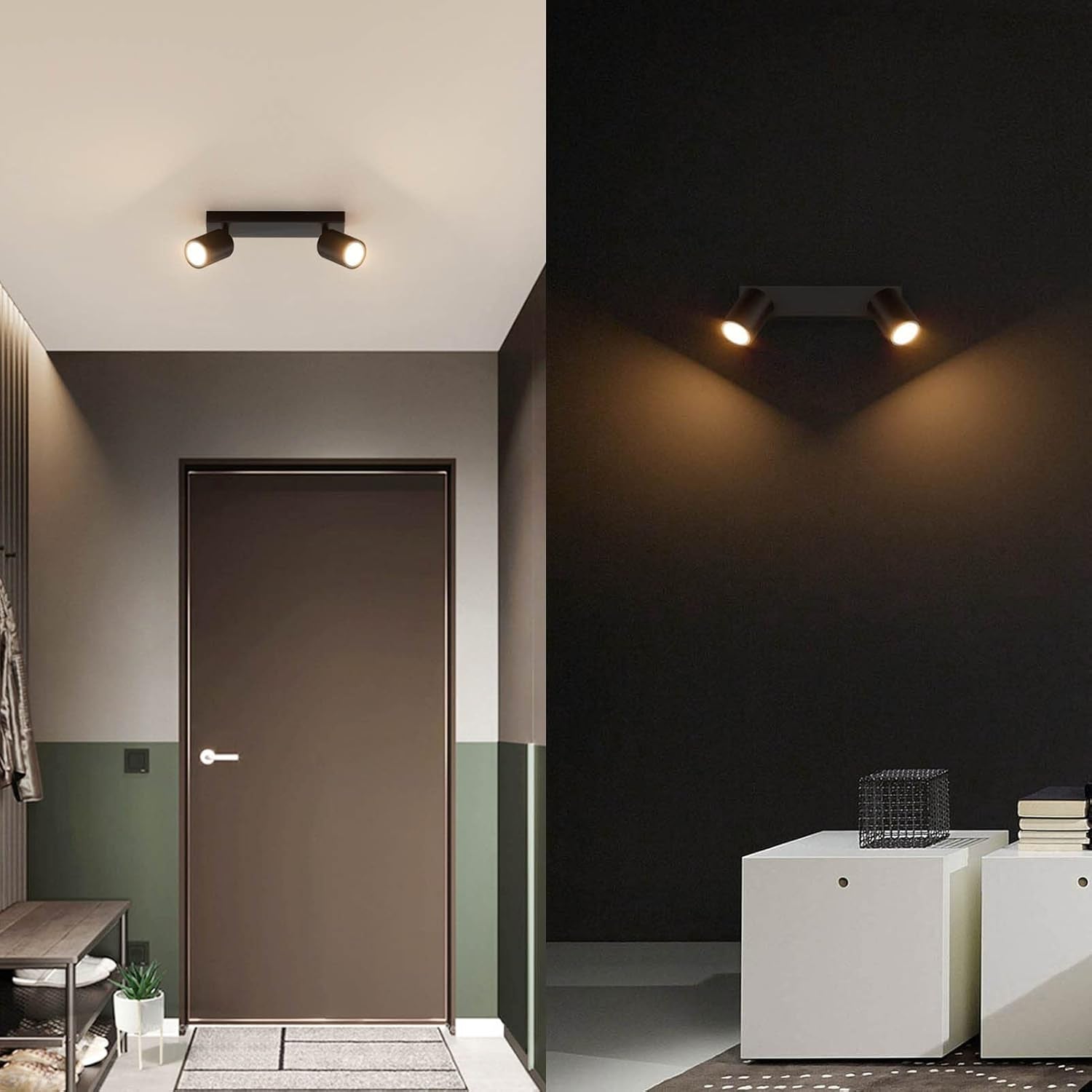 Faretti Da Soffitto Orientabili Nero, Con 2 Attacco GU10, Plafoniera 2 Luci Interno, Lampada Soffitto per Cucina, Soggiorno, Camera Da Letto, Max 50W X 2, Lampadina Non Inclusa