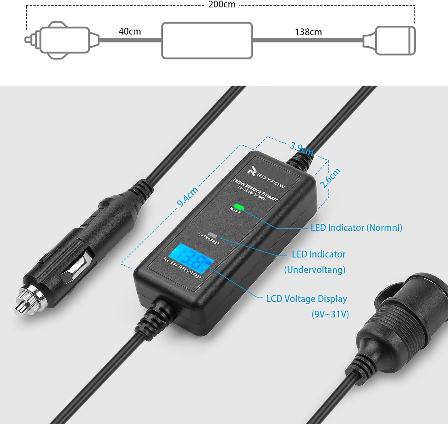 120W Tutto-In-1 Auto Monitore Batterie 12V 10A Protezione & Cavo D’Estensione Con Accendisigari