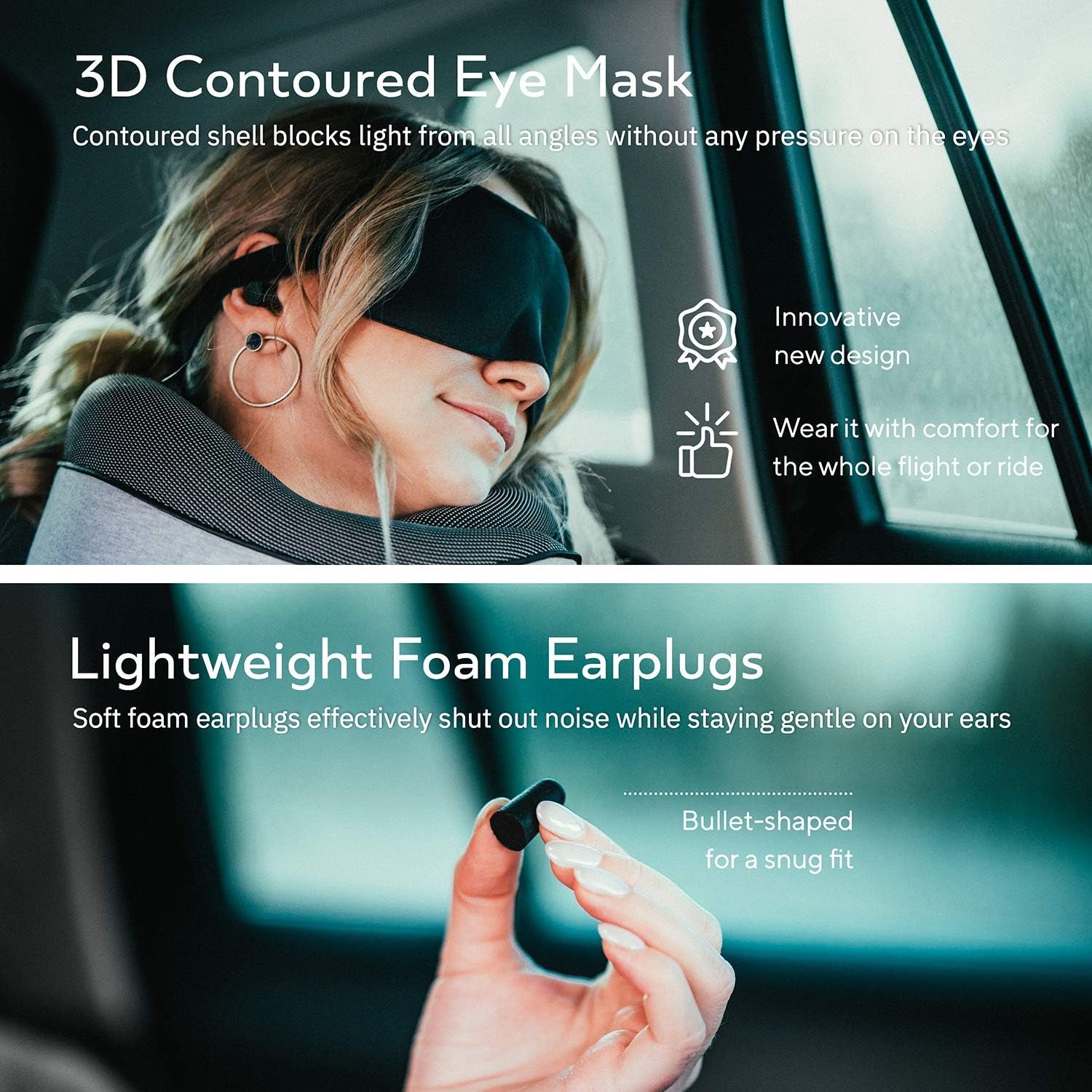 Cuscino Da Viaggio per Collo - Cuscino Cervicale, 100% Memory Foam, Cuscino per Dormire, Ideale per Viaggi in Aereo, Auto, Treno, Con Mascherina 3D, Tappi Orecchie E Borsa in Rete, Grigio