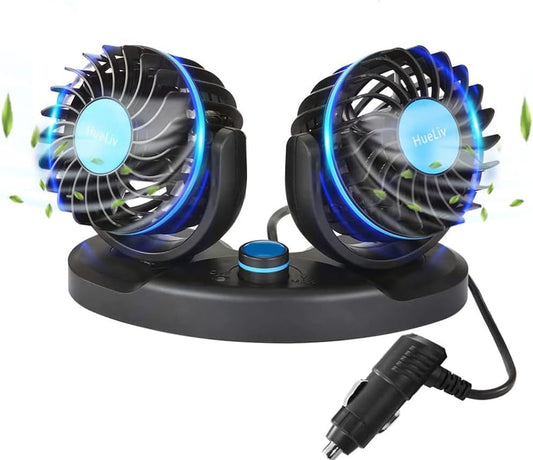 Ventilatore per Auto Ventola per Auto Ventosa per Auto Ventola Di Raffreddamento Potente Silenzioso Con Velocità Continua Girevole Ventole Auto 12V Accendisigari Raffreddamento Estivo (Doppia)