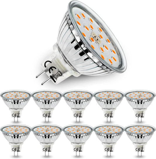 Confezione Da 10 Lampadine LED MR16 GU5.3, Bianco Caldo 3000K, 5W Equivalente a Lampadina Alogena 45W, AC/DC 12V LED Spot MR16 Luminoso 480LM, Angolo Di Emissione 120° Ø50X45Mm, Non Dimmerabile