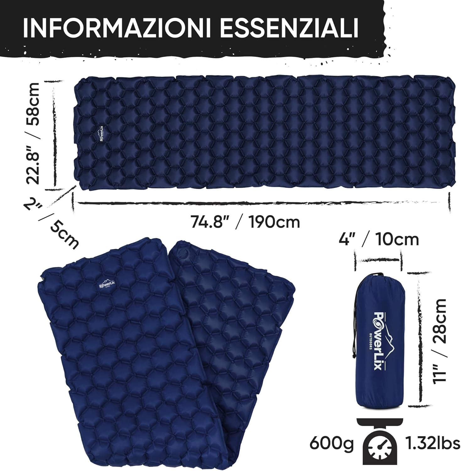 Materassino Campeggio Ultraleggero Ideale per Campeggio, Escursionismo, All'Aperto, Materasso Gonfiabile Compatto E Leggero - Airpad, Kit Di Riparazione Borsa per Il Trasporto