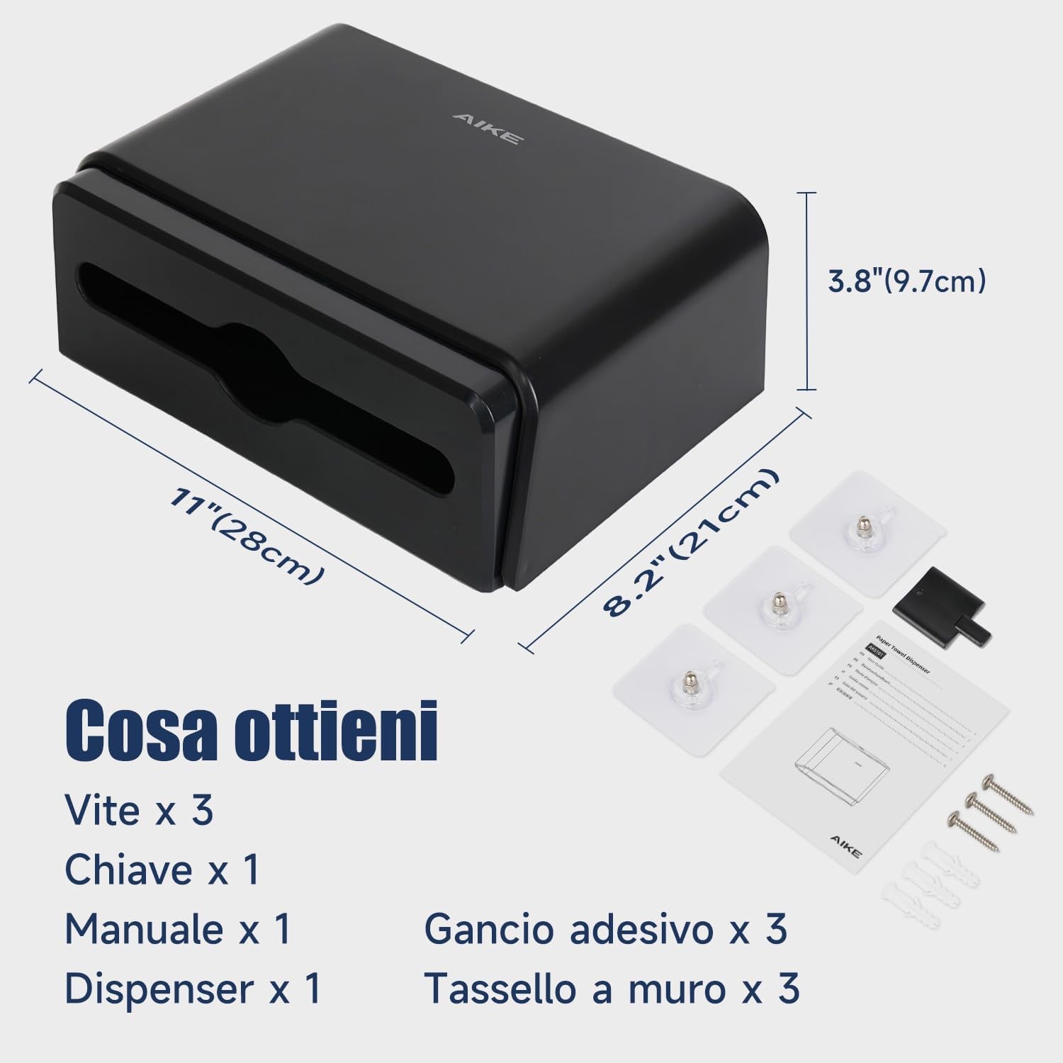 Dispenser Carta Asciugamani Da Parete, Dispenser Di Asciugamani Con Piega a V Compatibile Con Piega a C, Adatto per Carta Piegata Dimensioni 25,3X8 (Cm), Può Contenere 200 Asciugamani Di Carta