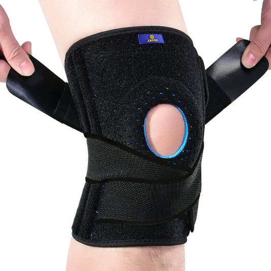 Ginocchiera, Supporto per Ginocchio Con Stabilizzatori, Supporto per Rotula Aperto Antiscivolo Regolabile per Uomo Donna Artrite, Lacrime Del Menisco, Dolore Articolare Legamento (L/XL)