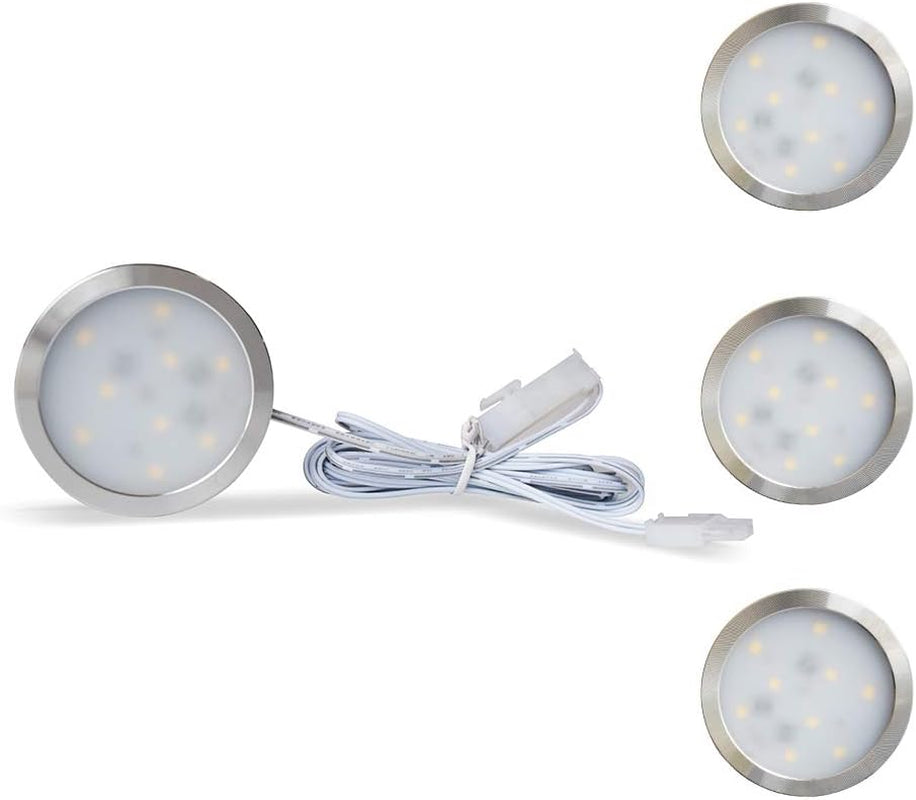 Set Di 3 Luci a LED Da Incasso per Armadio, Da Cucina, Dimmerabili, Rotonde, per Illuminazione per Vetrine, per Un Totale Di 6 Watt, Luce Bianca Calda, 3000 K, 12 V DC