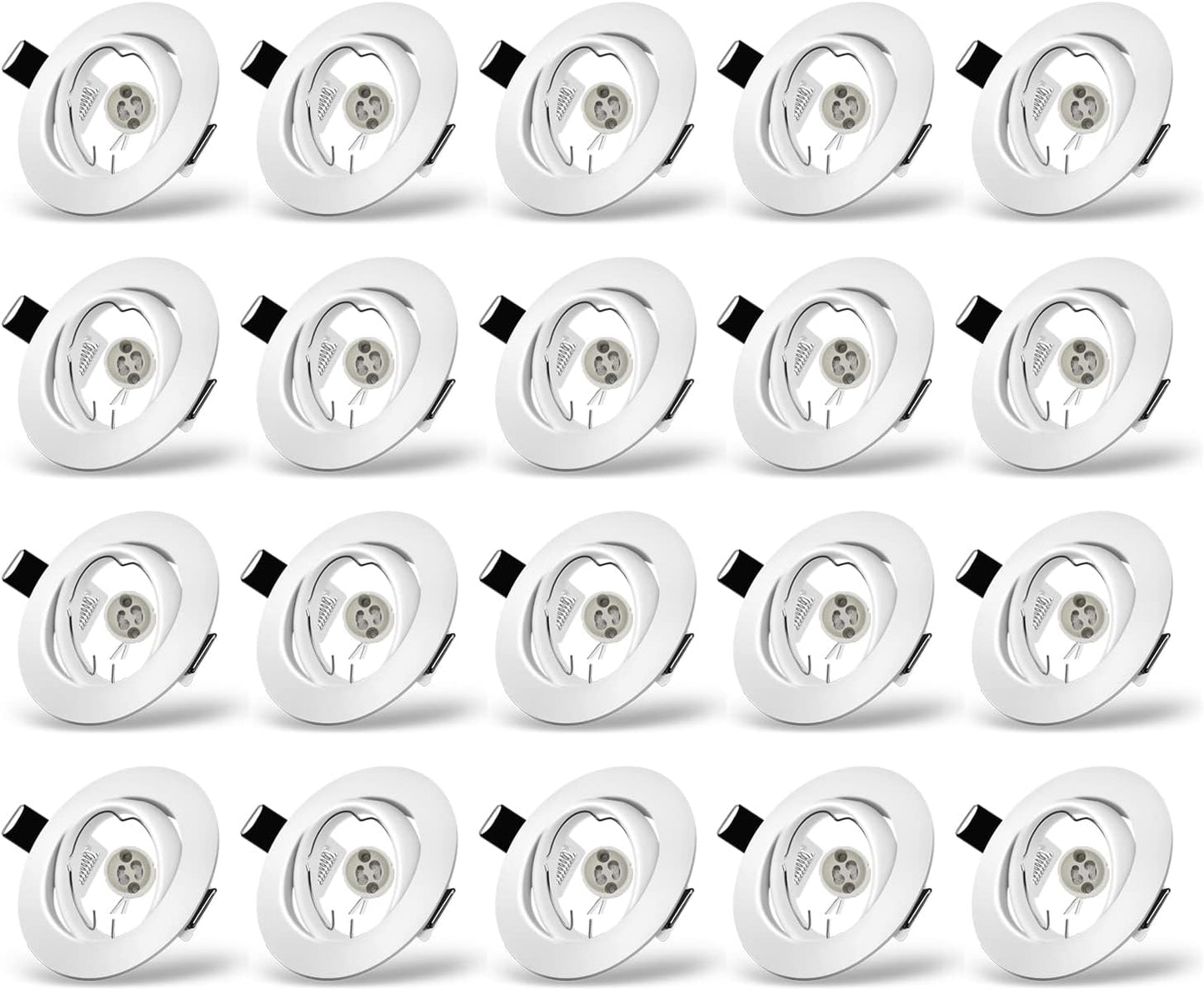 Cornice Faretto Incasso Cartongesso Gu10,Portafaretto Da Incasso Rotondo Bianco,Faretti Led Da Incasso per Cartongesso Incl.Portalampada Gu10,Orientabili a 35°,Per 50Mm LED E Alogeno,Set Da 20