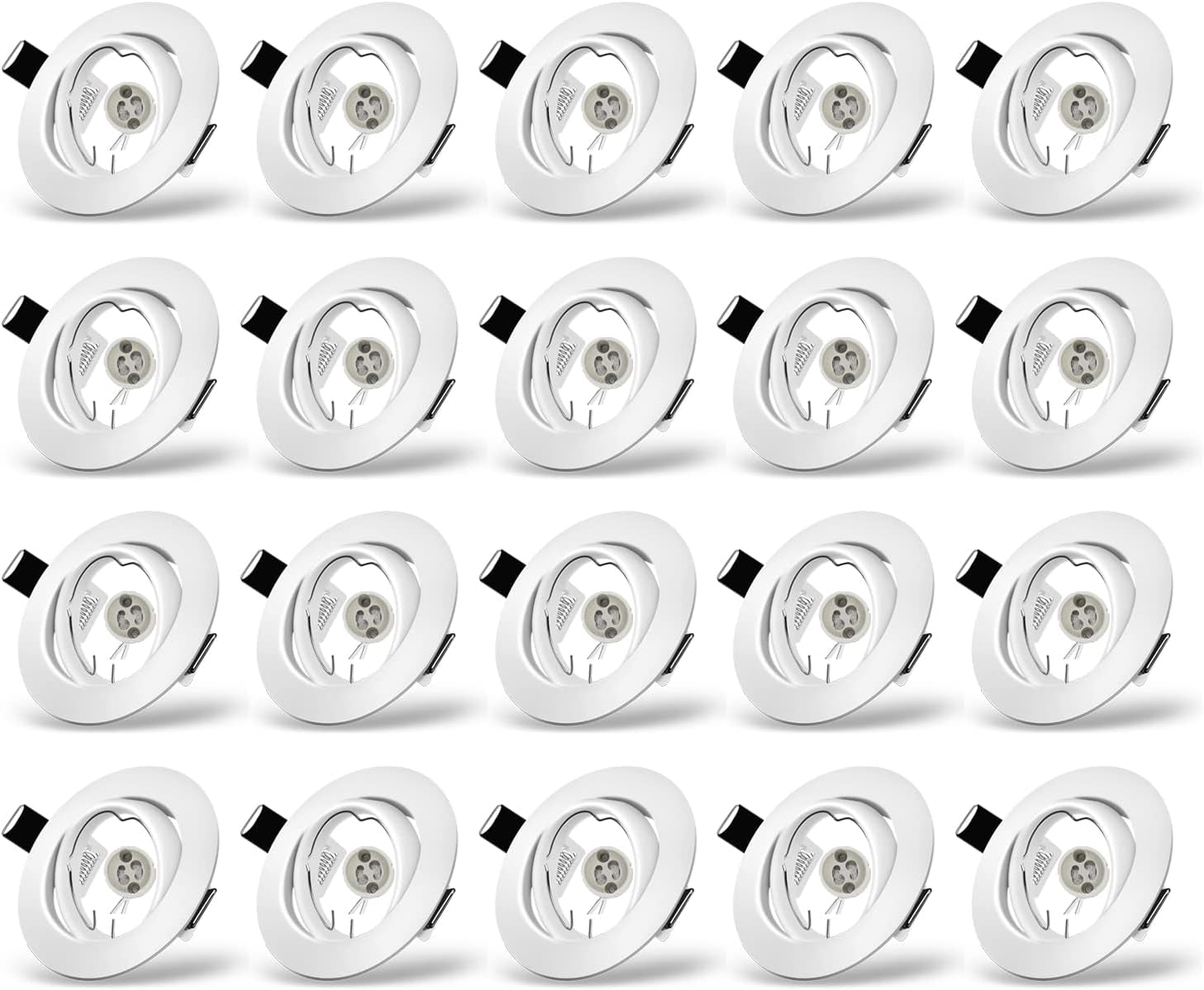 Cornice Faretto Incasso Cartongesso Gu10,Portafaretto Da Incasso Rotondo Bianco,Faretti Led Da Incasso per Cartongesso Incl.Portalampada Gu10,Orientabili a 35°,Per 50Mm LED E Alogeno,Set Da 20