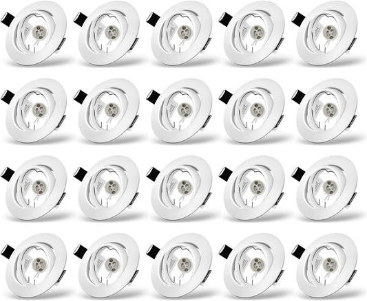 Cornice Faretto Incasso Cartongesso Gu10,Portafaretto Da Incasso Rotondo Bianco,Faretti Led Da Incasso per Cartongesso Incl.Portalampada Gu10,Orientabili a 35°,Per 50Mm LED E Alogeno,Set Da 20