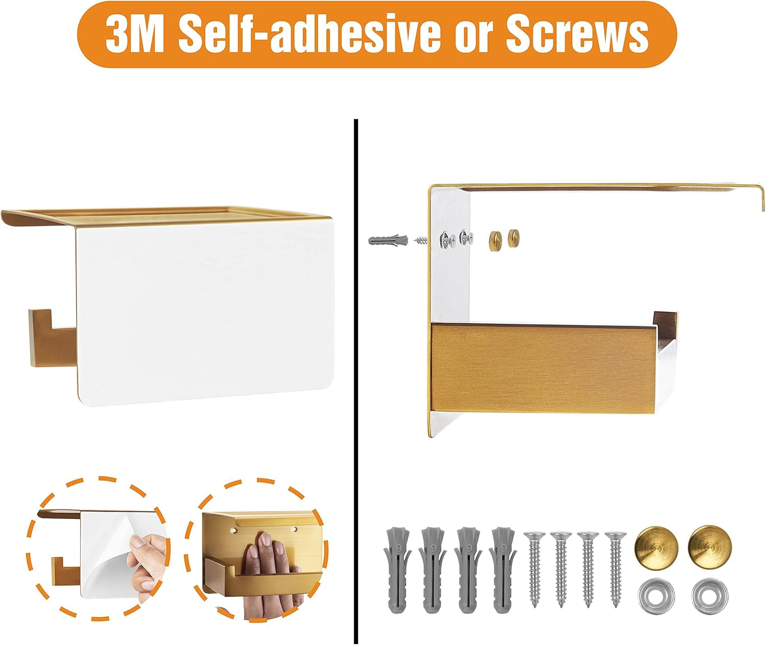 Porta Rotolo Carta Igienica Da Parete Con Porta Cellulare Senza Foratura Portarotolo Carta Igienica Adesivo Acciaio Inox Portacartaigienica per Gabinetto Bagno - Ottone Spazzolato