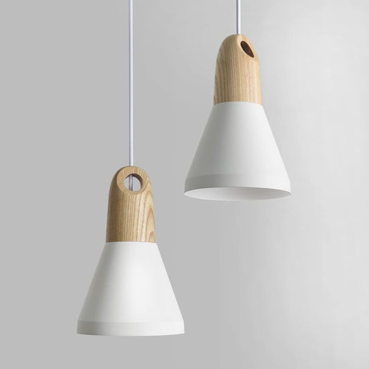 Lampada a Sospensione Bianco Vintage,2 Fiamme Nordiche Altezza Regolabile, Sospensione Moderna in Legno Paralume in Metallo, E27 Lampada Sospensione per Cucina,Sala Da Pranzo, Camera Da Letto