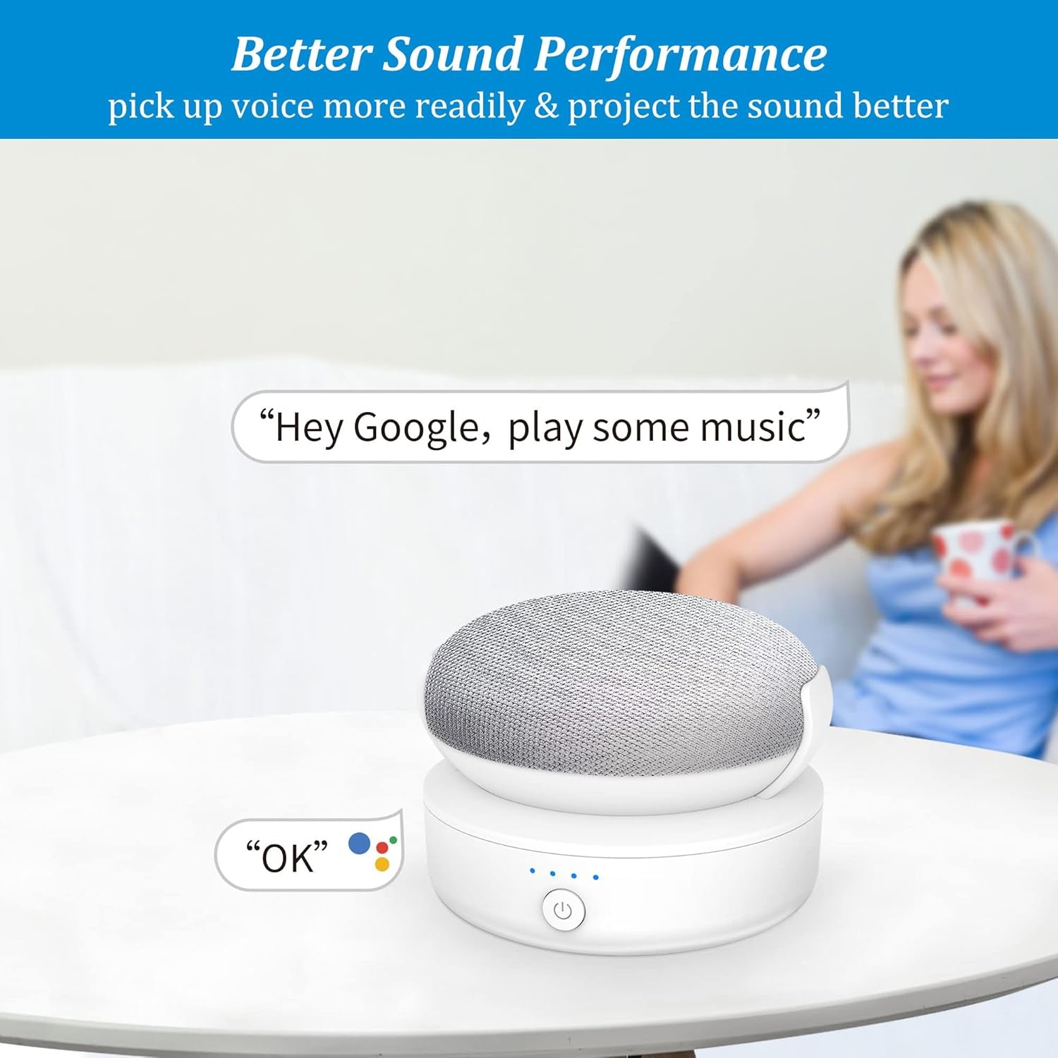 Base per Batteria Compatibile Con Google Nest Mini - Accessorio per Supporto per Batteria Da Esterno Portatile per Cucina E Giardino, Alimentatore 9 Ore Di Riproduzione (Bianco)