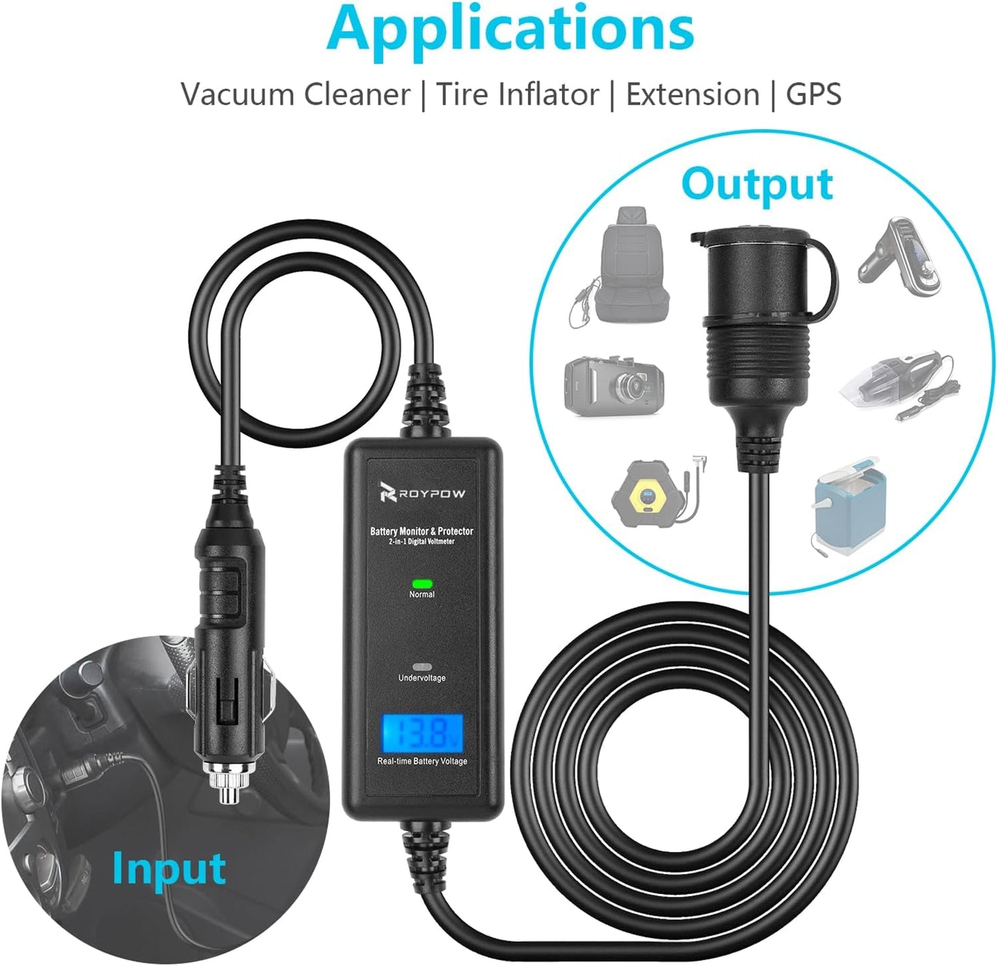 120W Tutto-In-1 Auto Monitore Batterie 12V 10A Protezione & Cavo D’Estensione Con Accendisigari