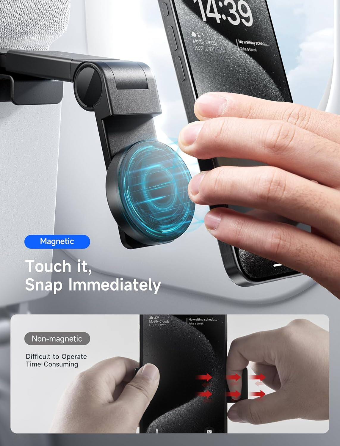 Compatibile Con Magsafe Porta Cellulare per Aereo, Accessori Magnetici Da Viaggio per Aereo, Porta Cellulare per Aereo, Elementi Essenziali Da Viaggio per Volare per Iphone 15 14 13