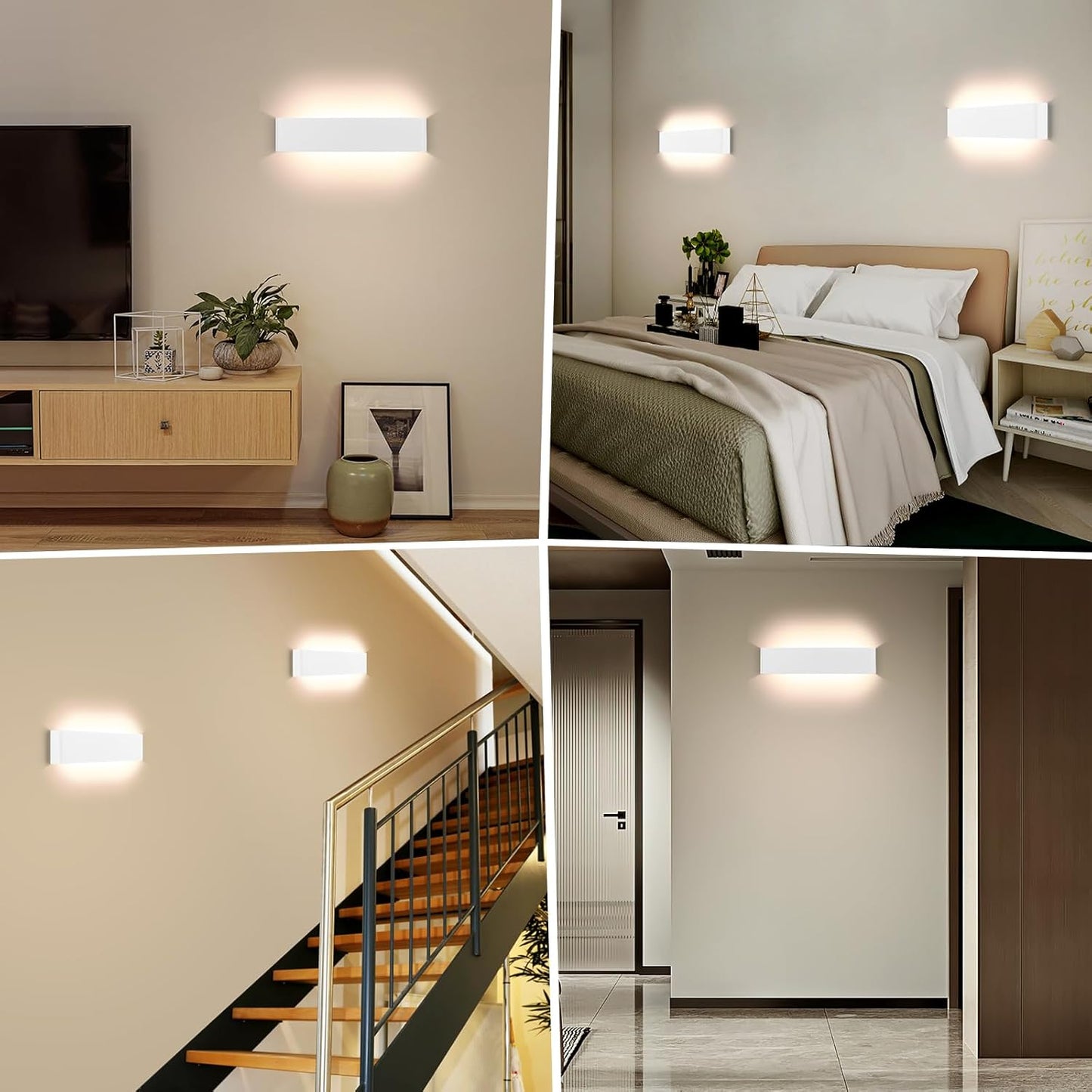 16W Applique Da Parete Interno a LED, Lampada Da Parete Interna 32Cm Rettangolare Moderna, up down Luce Illuminazione Da Muro in Alluminio, Bianco Caldo 3000K, per Camera Da Letto, Bianco