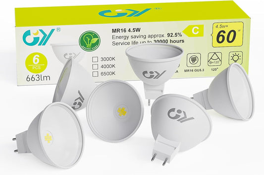 GU5.3 Lampadine LED 12V, MR16 4.5W (Equivalenti a 60W), 663 Lumen 4000K LED Luce Naturale, Lampadina 120° Angolo Del Fascio Lampadine GU5.3, Non Dimmerabile Lampadine, 6 Pezzi