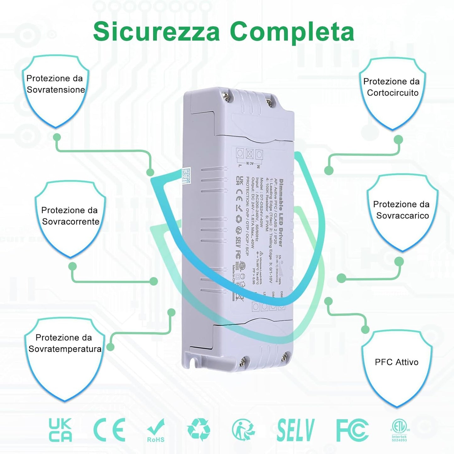 Trasformatore LED 24V 40W Dimmerabile, Triac & 0-10V&1-10V & PWM & Resistenza Da 100K, Alimentatore 24V 1.66A Di Tensione Costante, Driver LED AC 220V to DC Trasformatori Di Bassa Tensione