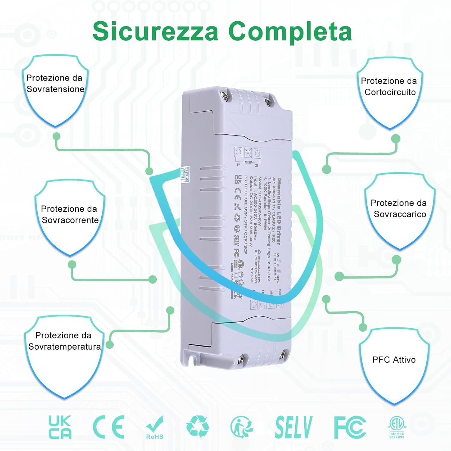 Trasformatore LED 24V 40W Dimmerabile, Triac & 0-10V&1-10V & PWM & Resistenza Da 100K, Alimentatore 24V 1.66A Di Tensione Costante, Driver LED AC 220V to DC Trasformatori Di Bassa Tensione