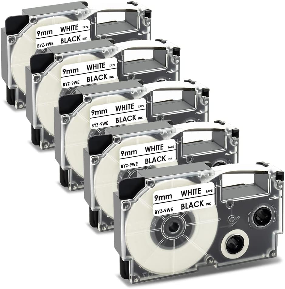 5X Compatibile Casio XR-9WE XR-9WE1 9Mm X 8M Cassetta Nastro Compatibile per Casio KL-60 KL-100 KL-120 KL-200 KL-300 KL-750 KL-780 KL-820 KL-2000 KL-7200 KL - 8100 CW-L300, Nero Su Bianco