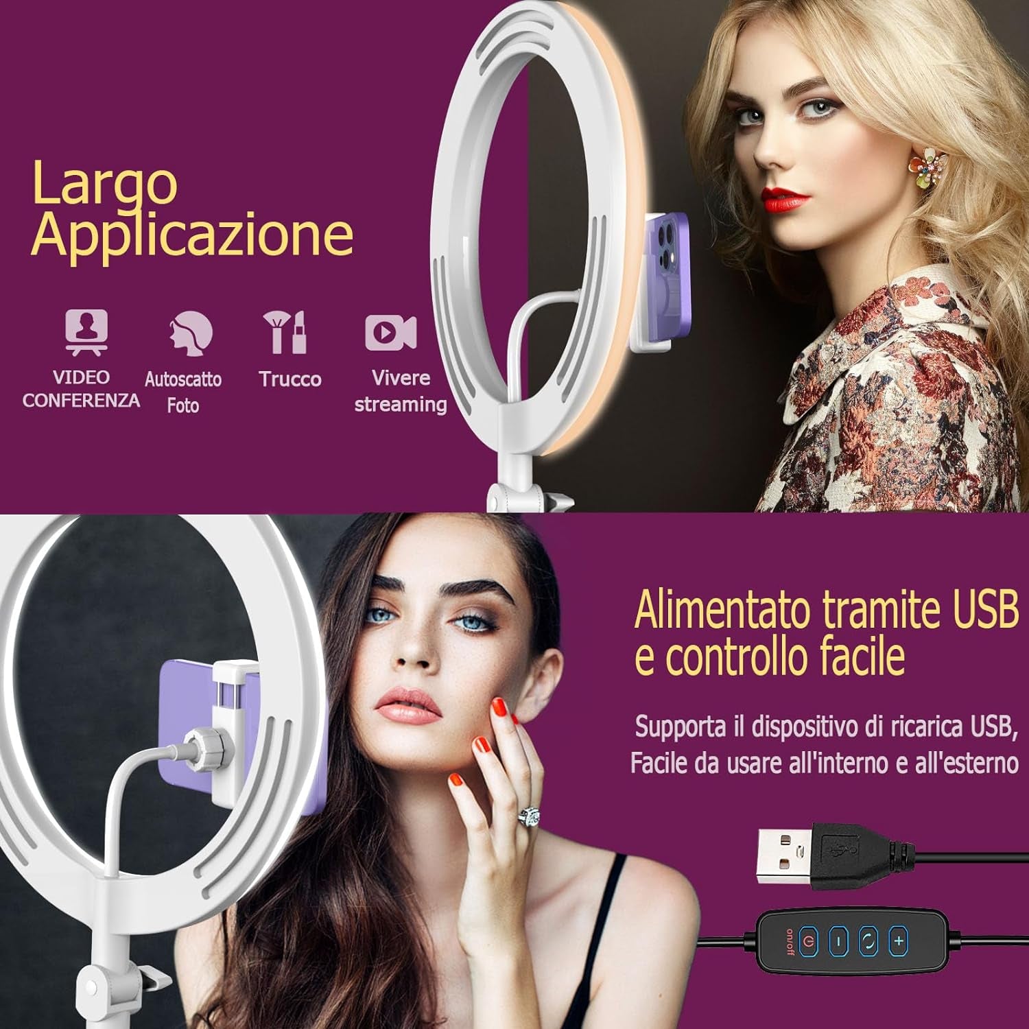 Ring Light Da 10'' per L'Ufficio Con Supporto E Supporto per Telefono, Tripod Ring Light, Lampada per Videoconferenza Con Braccialetto Dell'Ufficio Regolabile per Youtube, Tiktok (Bianco)