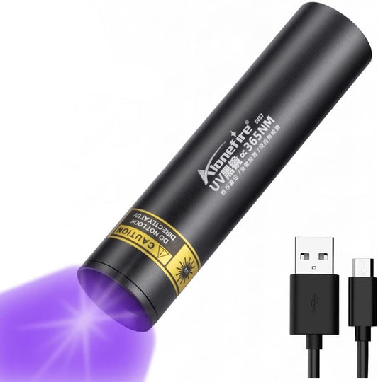 SV57 3W Piccola Torcia UV 365Nm Ricaricabile Ultravioletto Luce Nera Mini Macchia Denaro Rilevatore per Fluorescina, Resina, Minerali Di Urine Con Indicatore Di Carica, Batteria Integrata