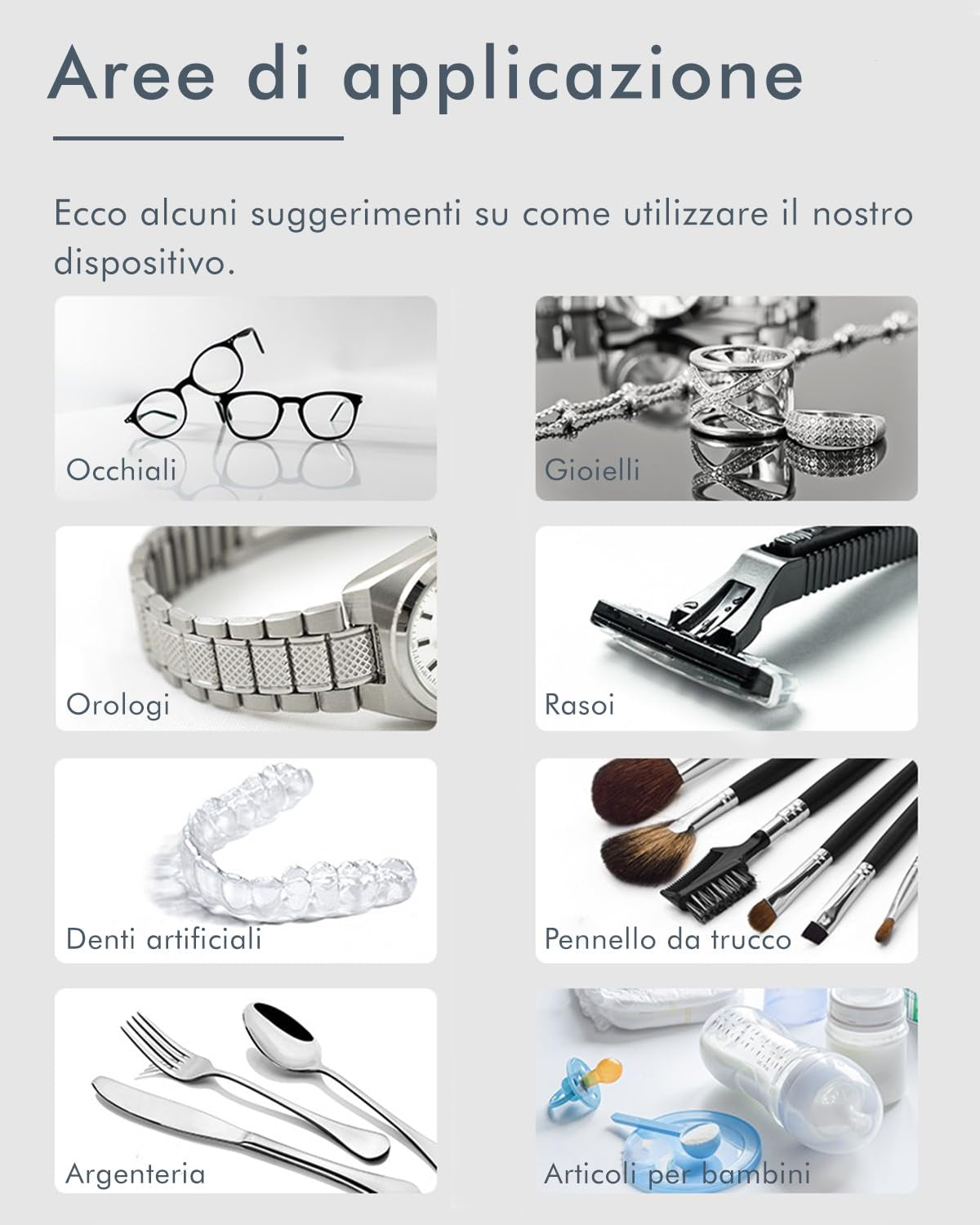 ® | Dispositivo per La Pulizia a Ultrasuoni per Occhiali, Braccialetti, Gioielli in Argento (Bagno D'Argento) E Strumenti | Pulitore a Ultrasuoni | Sterilizzazione | Ultrasonic Cleaner