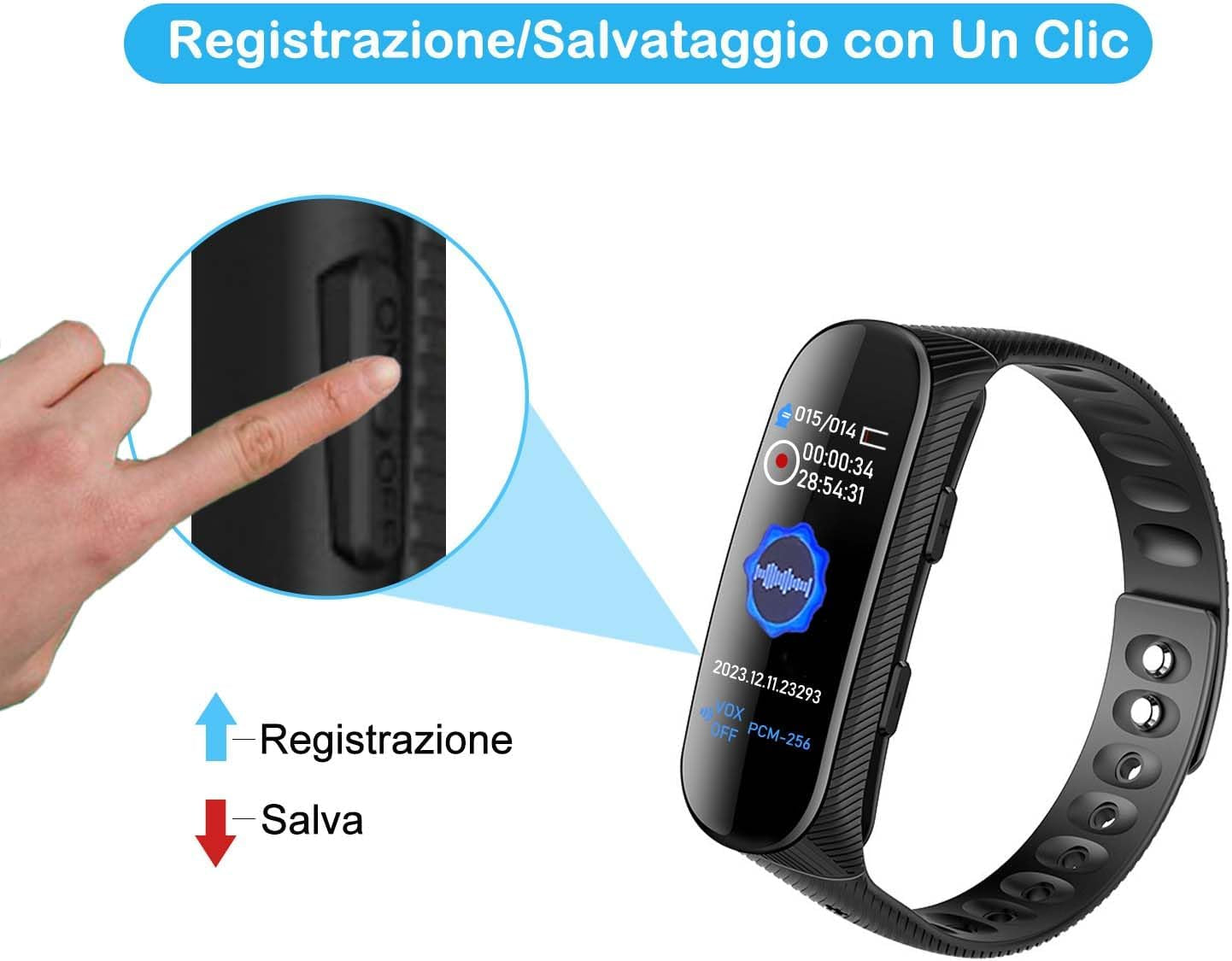 Registratore Vocale, 16GB Registratore Vocale Bracciale Professionale Con Attivazione Vocale E Lettore MP3, Orologio Con Registratore Vocale Ricaricabile USB per Riunioni Interviste Lezioni