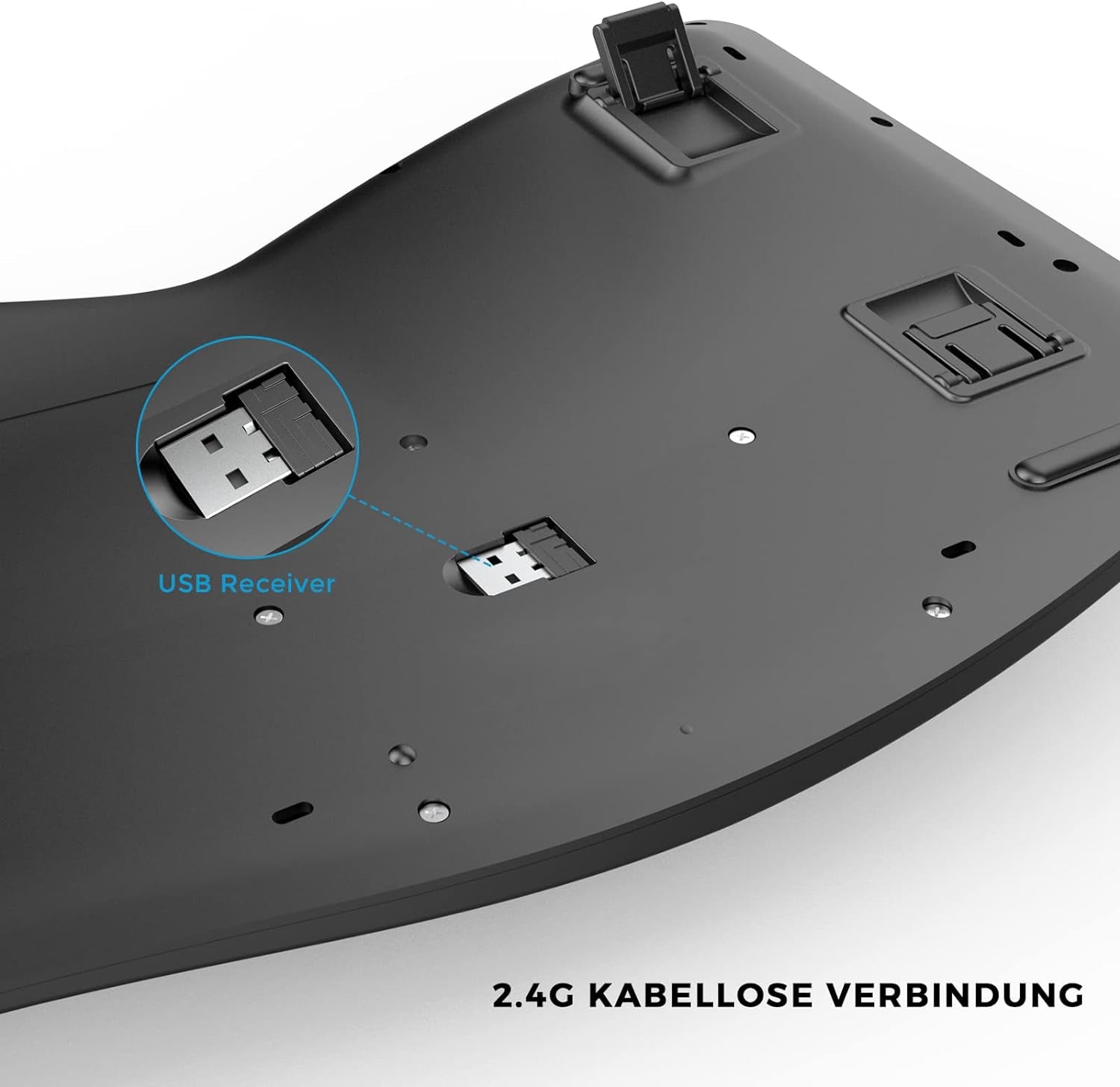 Tastiera Ergonomica Senza Fili, Tastiera Ricaricabile USB 2.4G, Con Poggiapolsi E Supporto Pieghevole, Tastiera Wireless per Mac E Windows, Computer Portatile PC, Layout, Nero