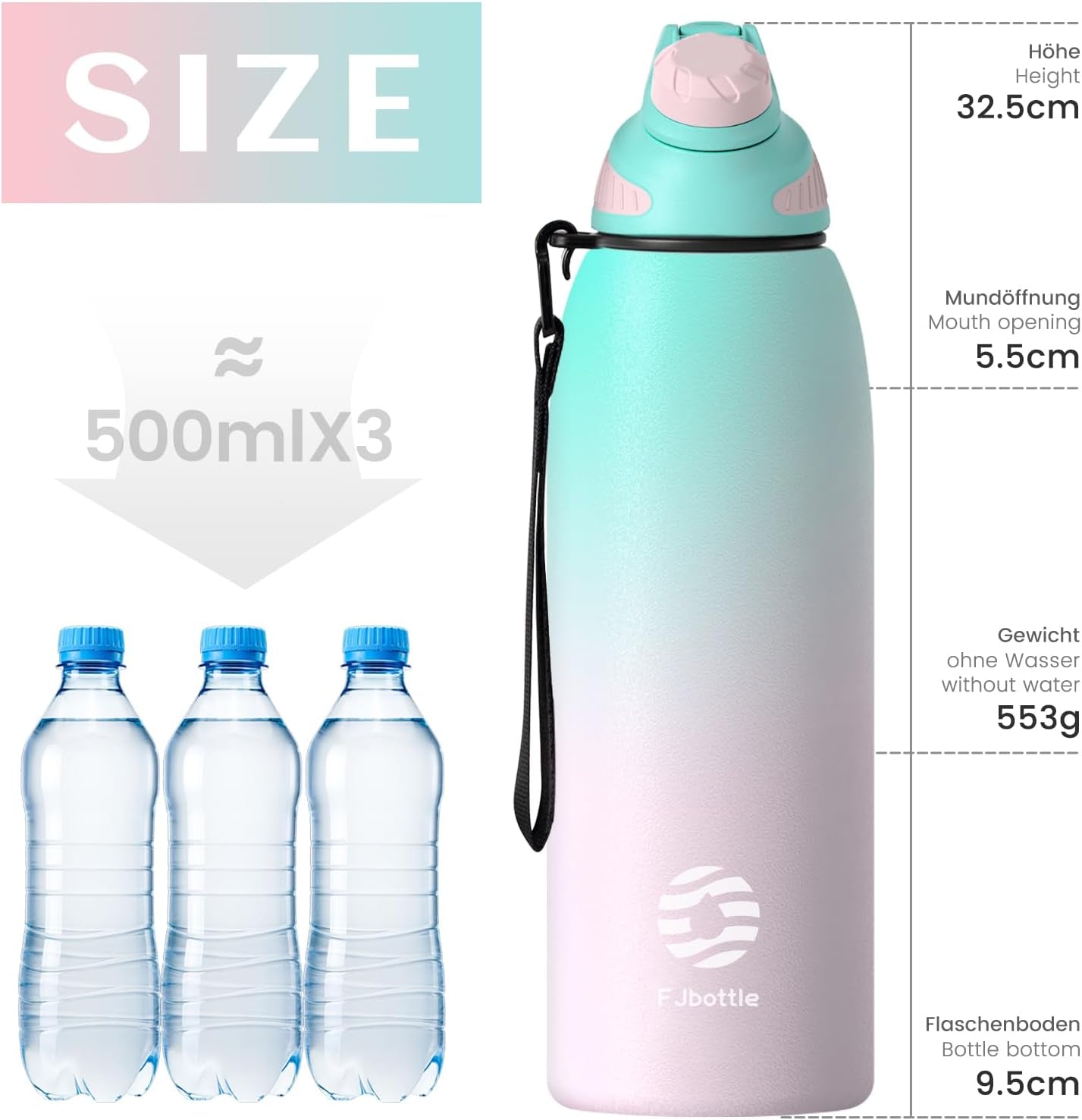 Borraccia Termica Con Tappo Magnetico 1500ML, Bottiglia Termica per Bambini - Senza Bpa/Senza Perdite Borracce Acciaio Inox per Scuola, Sport, Palestra, Ciclismo