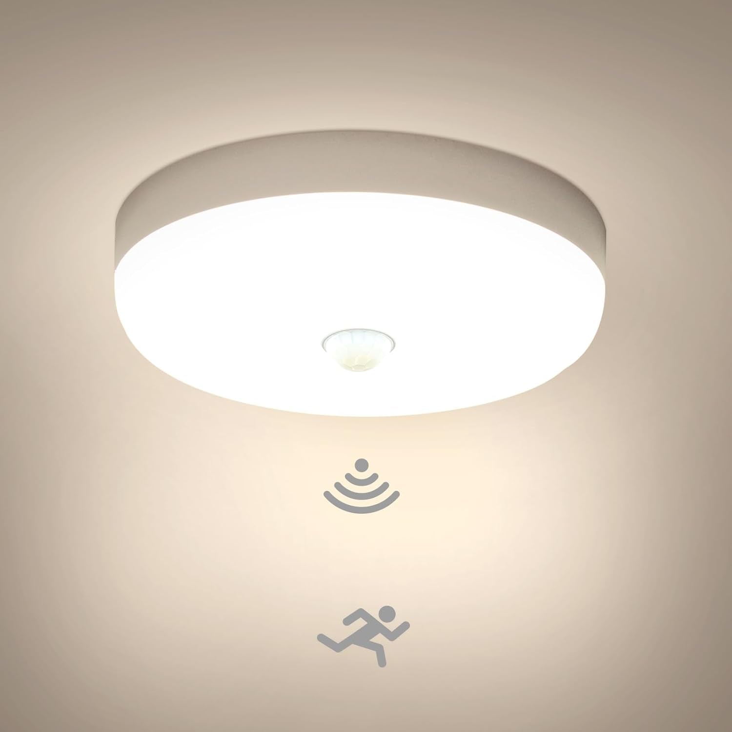 Plafoniera Led Soffitto Con Sensore Di Movimento Con Pir, 15W 1500LM 4000K Bianco Naturale Lampada a LED Rotonda, IP56 Luce Motion Sensor Antipolvere Impermeabile per Cucina Garage.