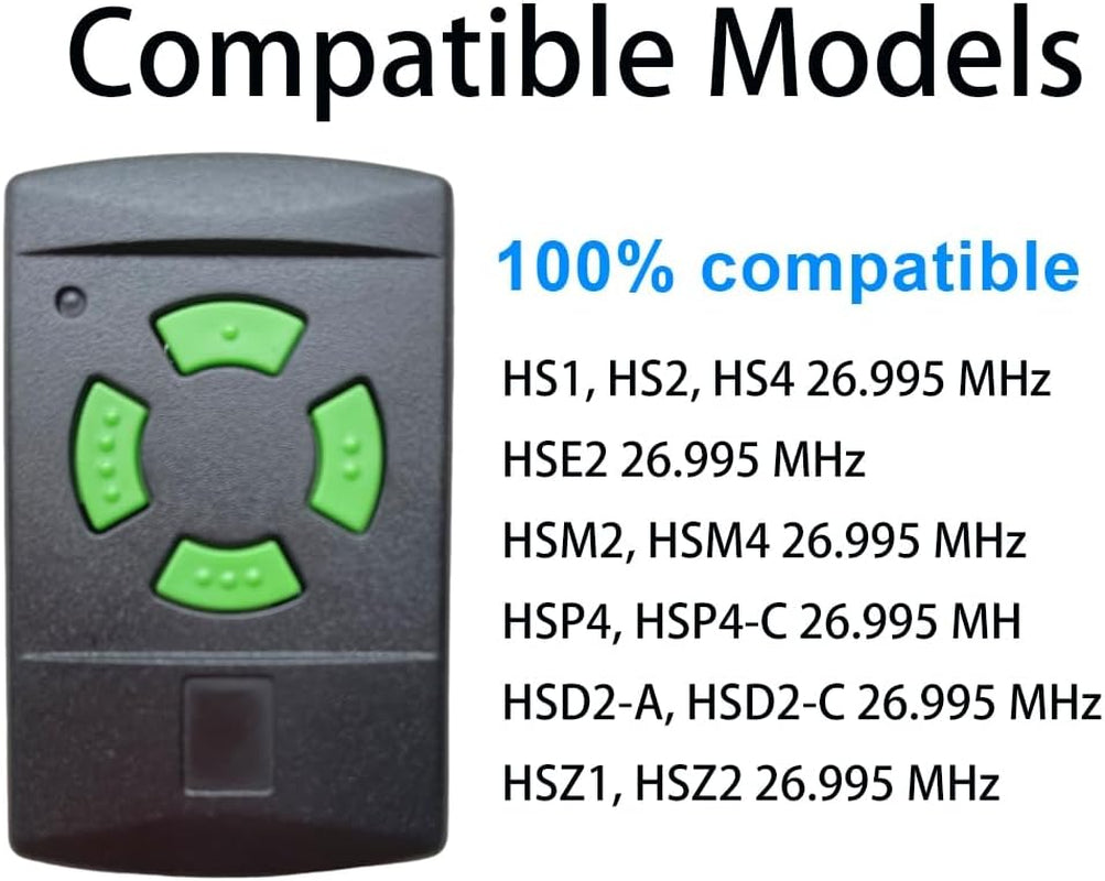 26,995 Mhz, Apertura per Porta Del Garage, Telecomando Compatibile Con Hörmann 26 Mhz, 26,9 Mhz, Hormann HSM2, HSM4, HS1, HS2, HS4, HSE2, HSZ1, HSZ2, HSP4, 1 Pezzo