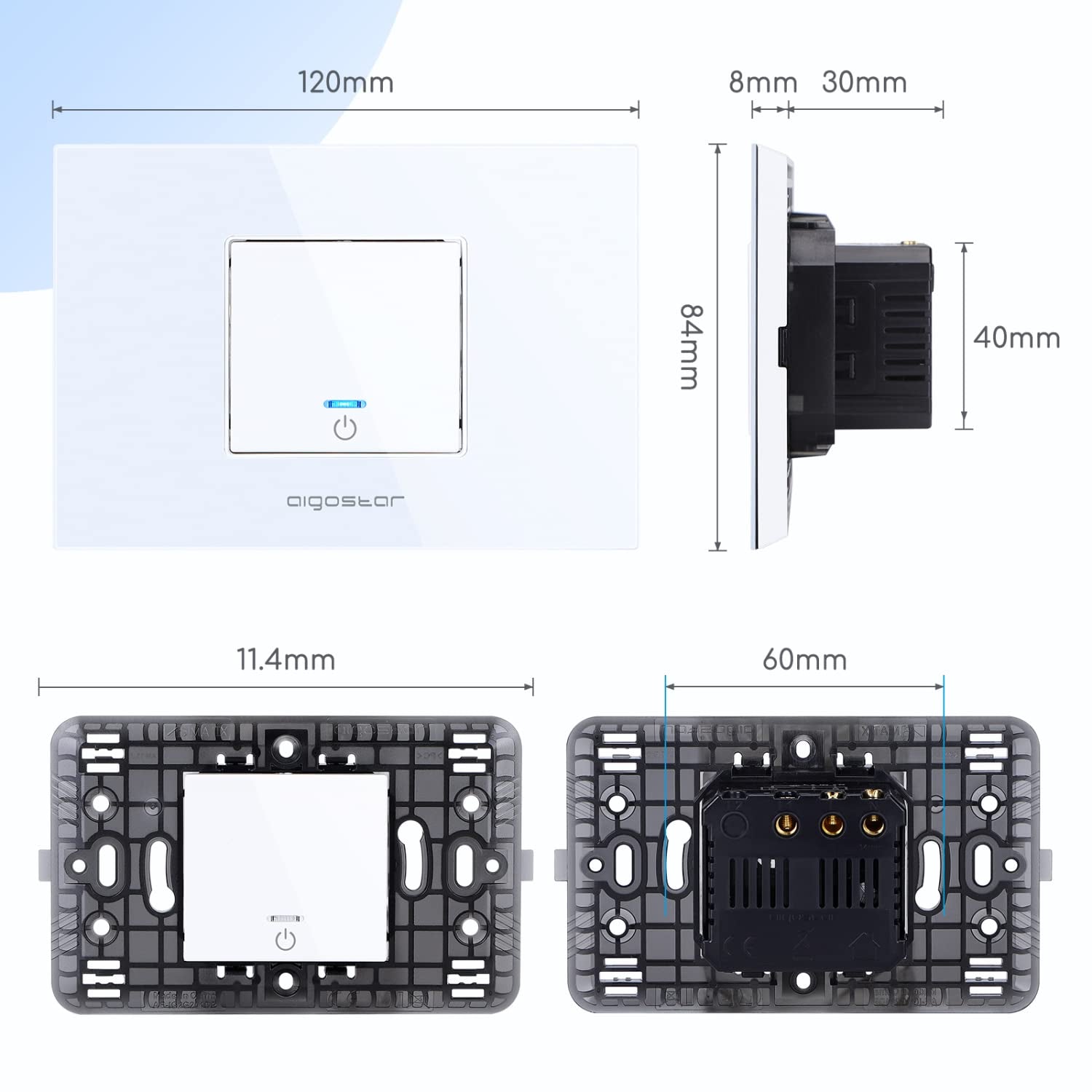 Interruttore Wifi Alexa, Interruttore Intelligente, Smart Switch Controllo Vocale, One Gang One Way Switch,Max.2300W LED 690W, Bianco 1 Unità.
