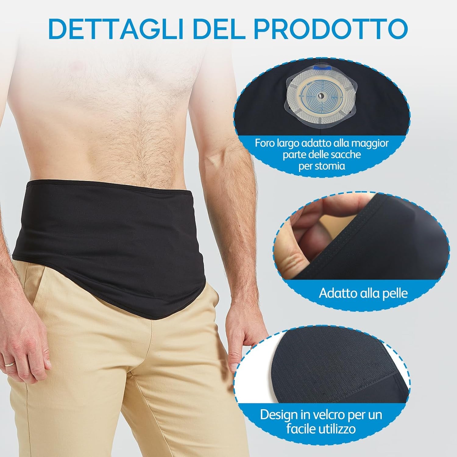 Sacchetti per Stomia | Cintura per Stomia Nero Ostomy | Materiali per Stomia | Coperchi per Sacca per Stomia | Tasca Interna per Contenere La Sacca per Stomia | Cintura per Stomia (S)