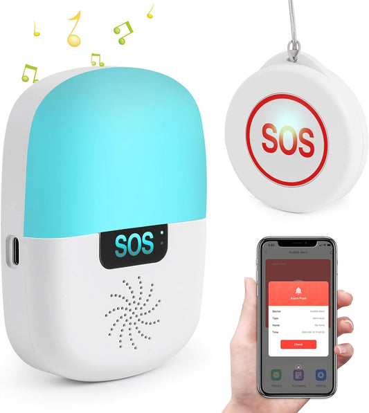 Pulsante Di Chiamata Di Emergenza per Anziani Tuya Wifi Smart SOS Allarme Cercapersone per Anziani Allarmi Musicali E Luminosi Salvavita Anziani Pulsante Impermeabile Facile Da Usare