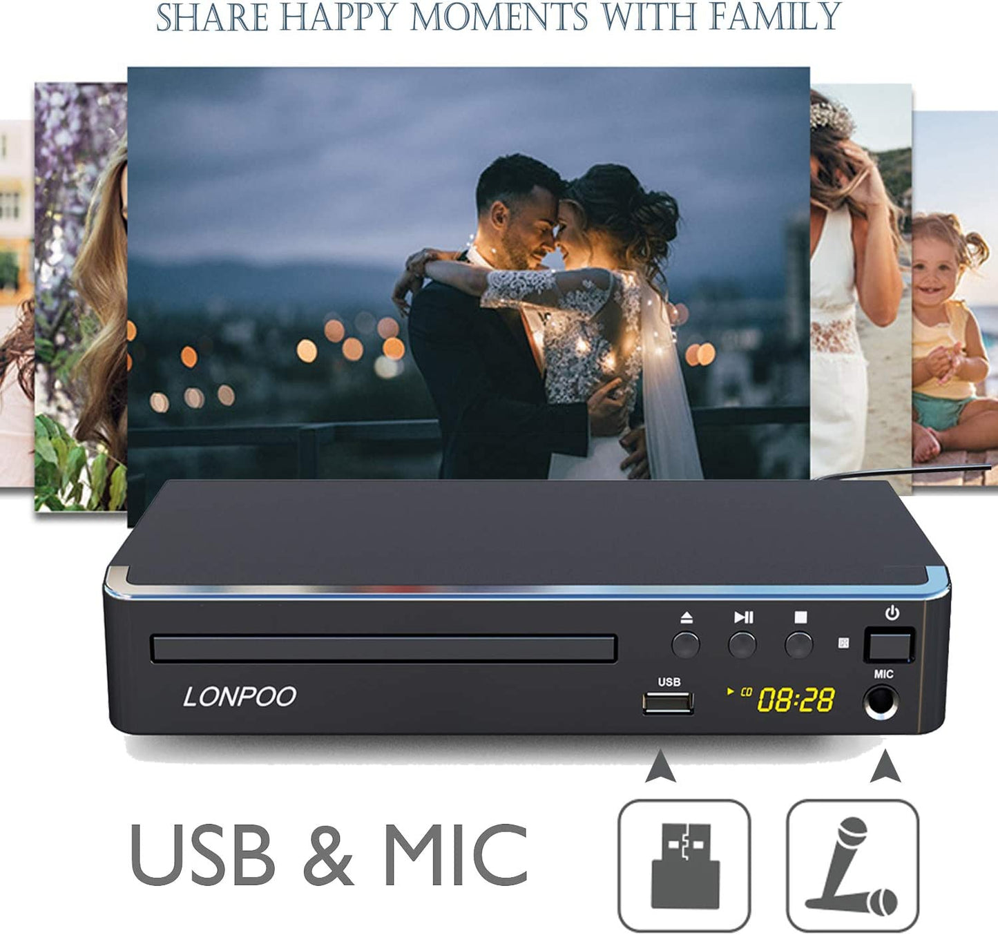 Lettore DVD Compatto per TV (1080P Upscaling Con Uscita Hdmi/Coxical/Av, Porta Ingresso USB E MIC, Multi-Regione Libera, Cavo HDMI E AV Incluso) (LP-099)